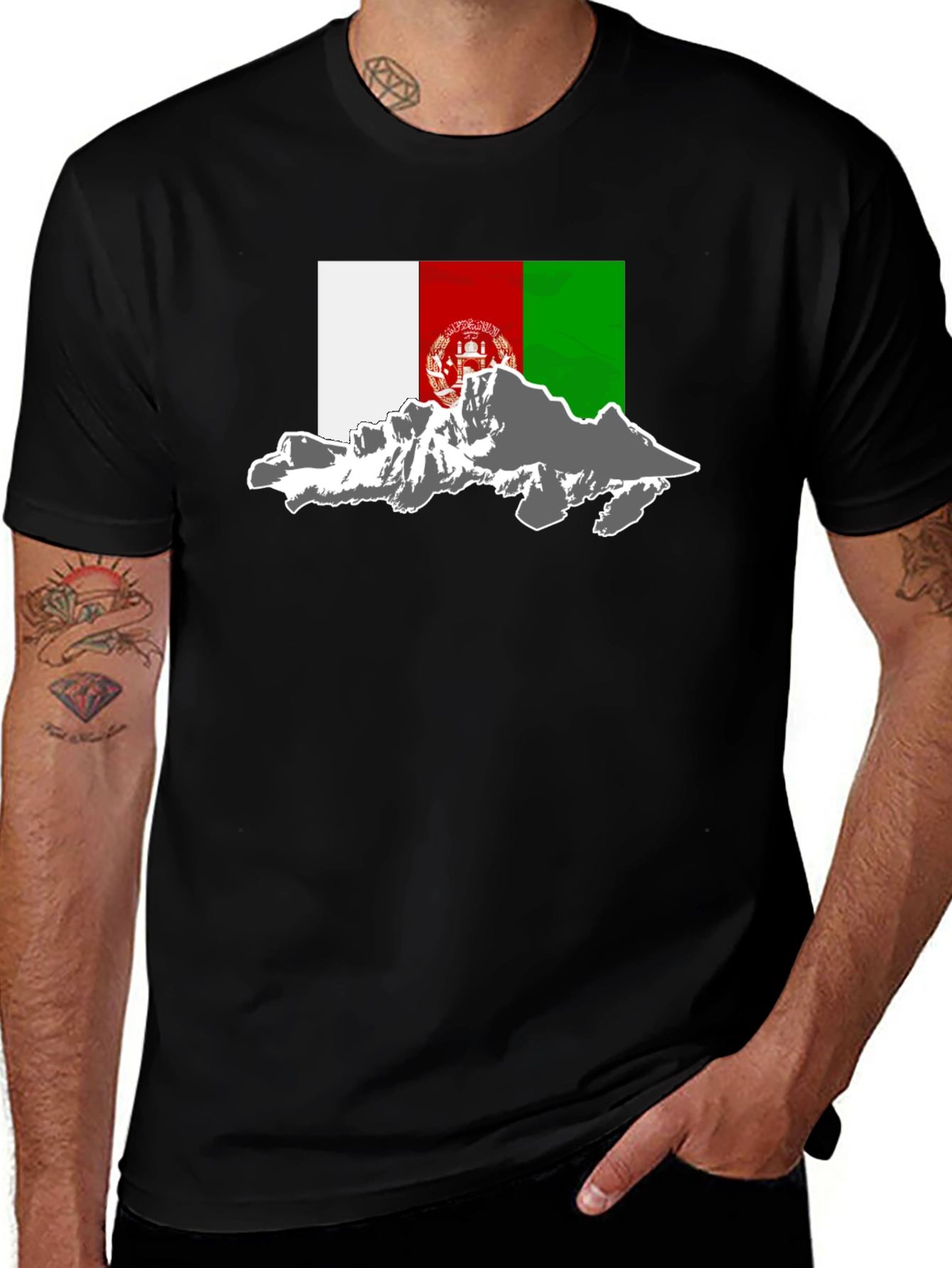 Variant 24 of Afghanistan Flag Mountain Graphic Tee - Black