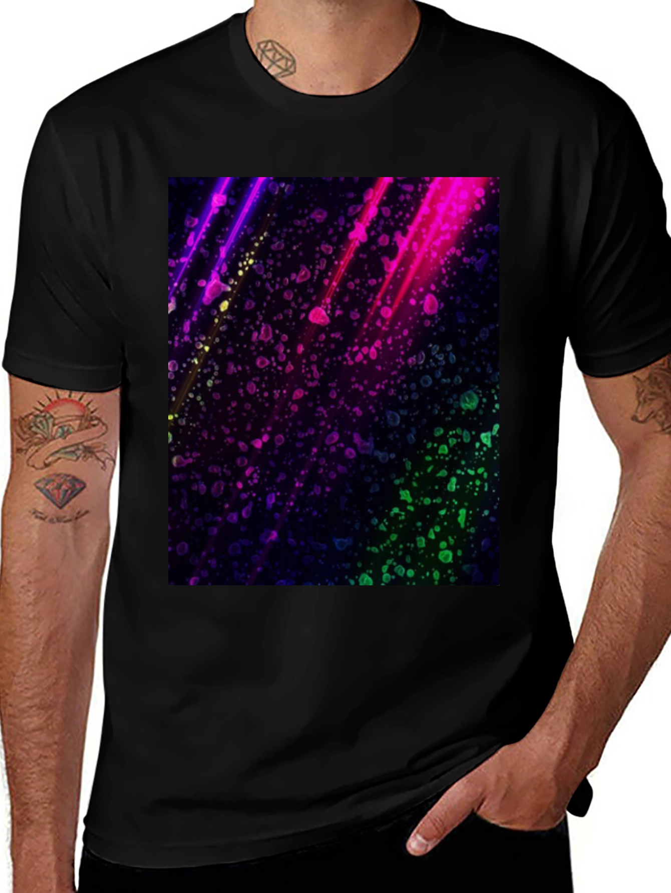 Vibrant Abstract Graphic Black T-Shirt