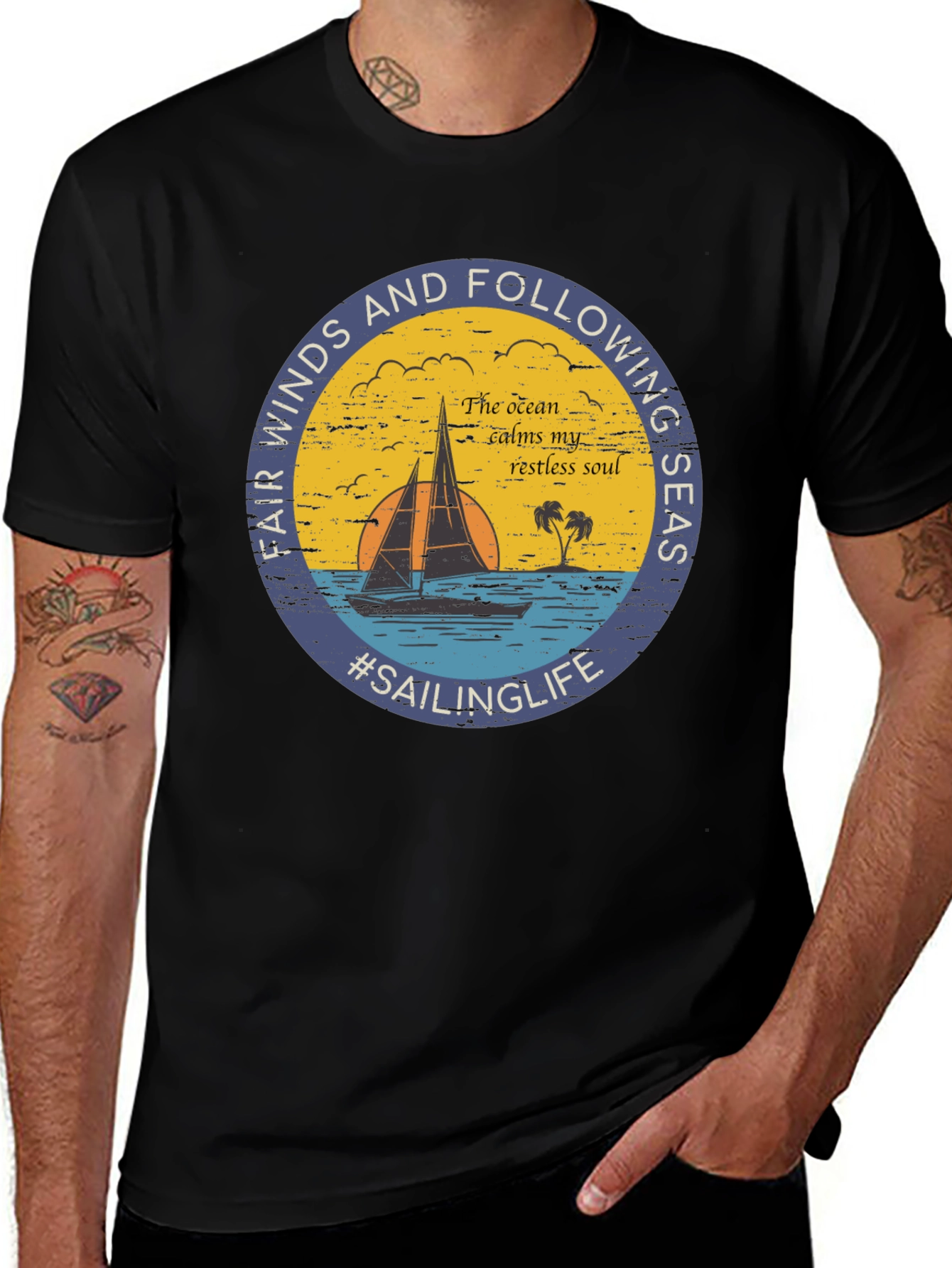 Black Sailing Life Graphic Tee - Fair Winds & Following Seas main image