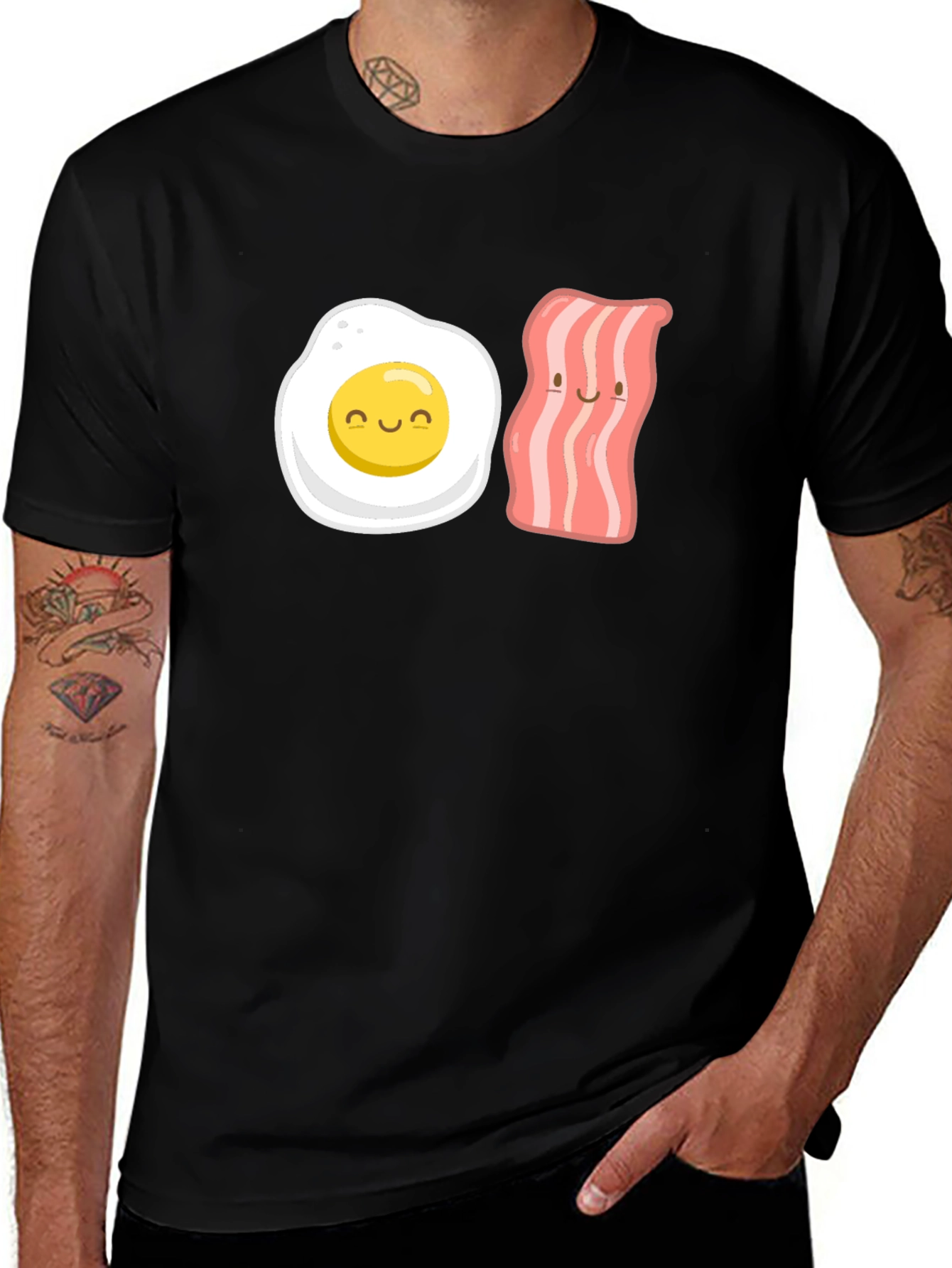 Variant 24 of Funny Egg & Bacon Cartoon Graphic Tee - Black