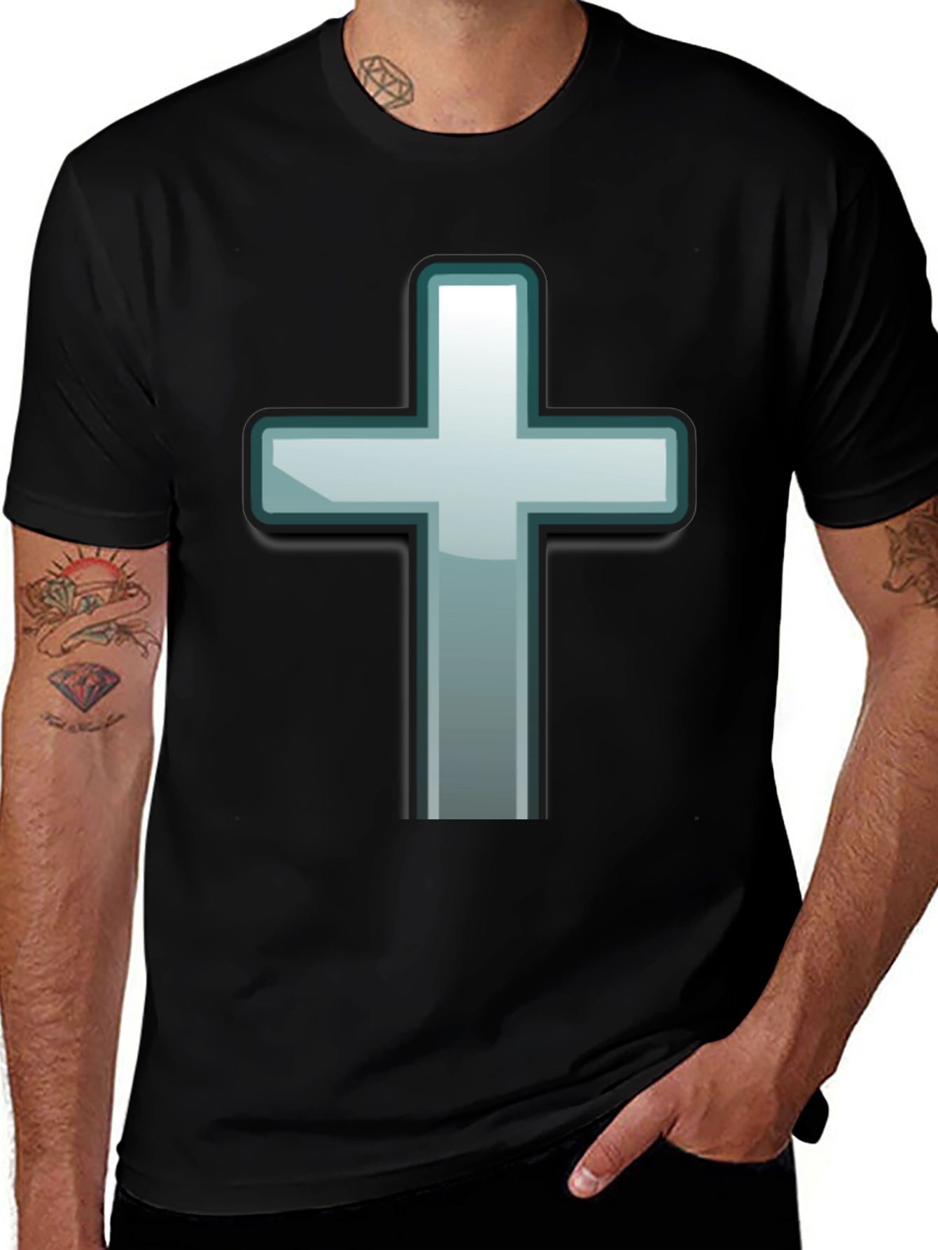 Variant 27 of Black T-Shirt with Luminous Cross Graphic