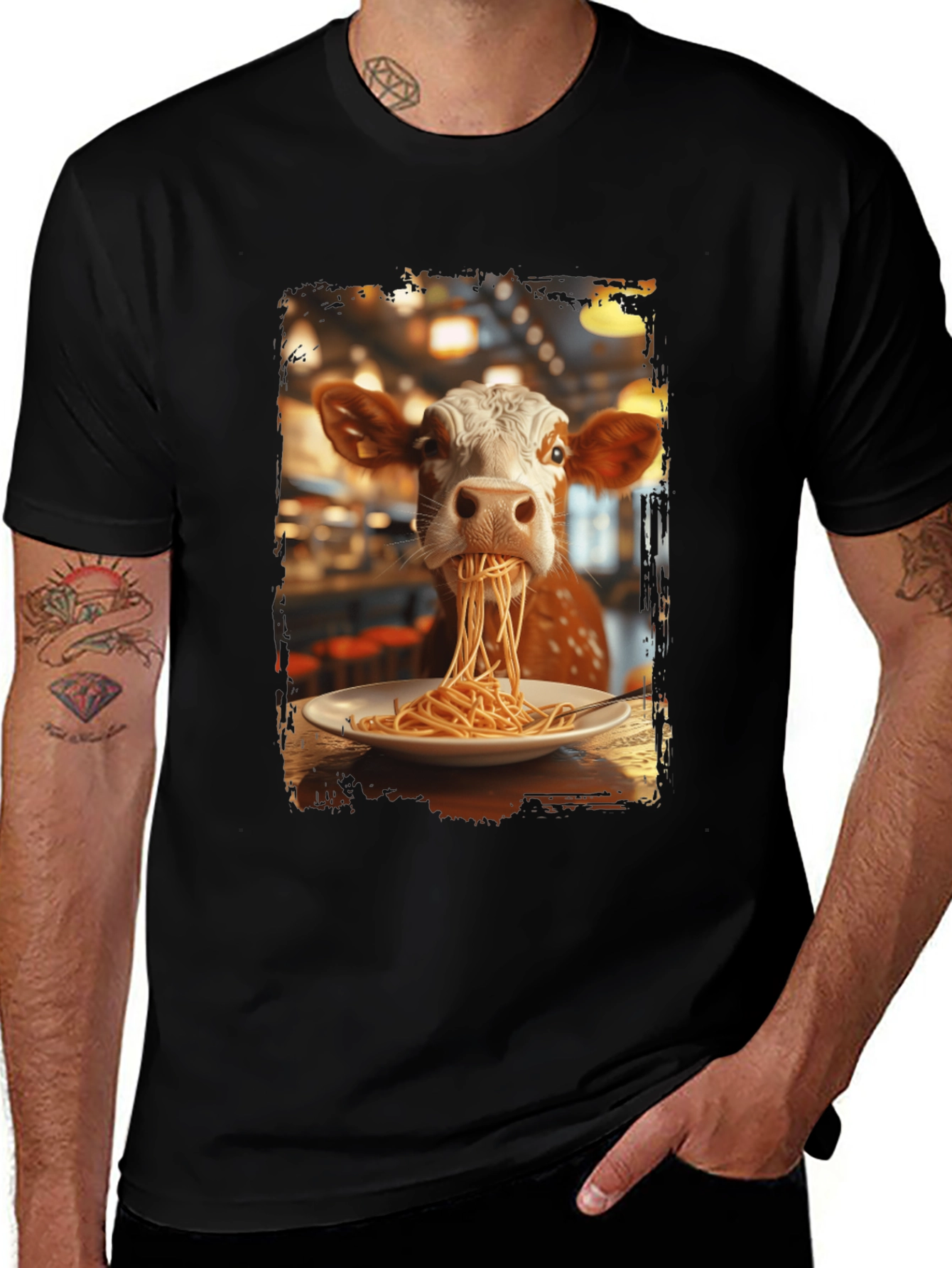 Variant 29 of Cow Eating Spaghetti Graphic T-Shirt
