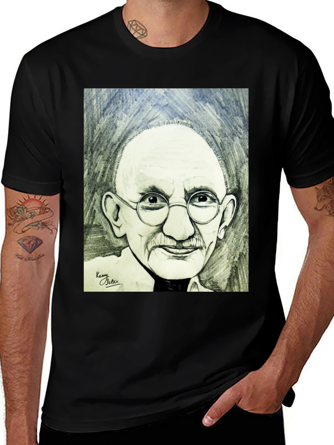 Gandhi Portrait Graphic T-Shirt - Black Cotton Tee