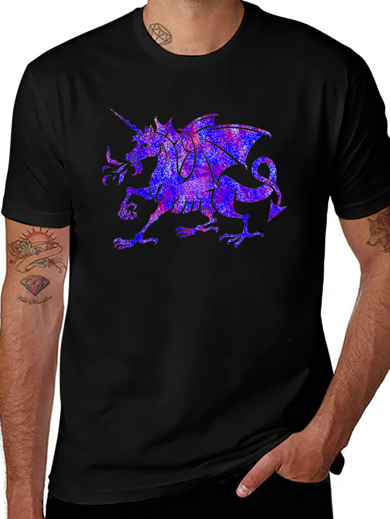 Variant 9 of Mythical Dragon Unicorn Black T-Shirt