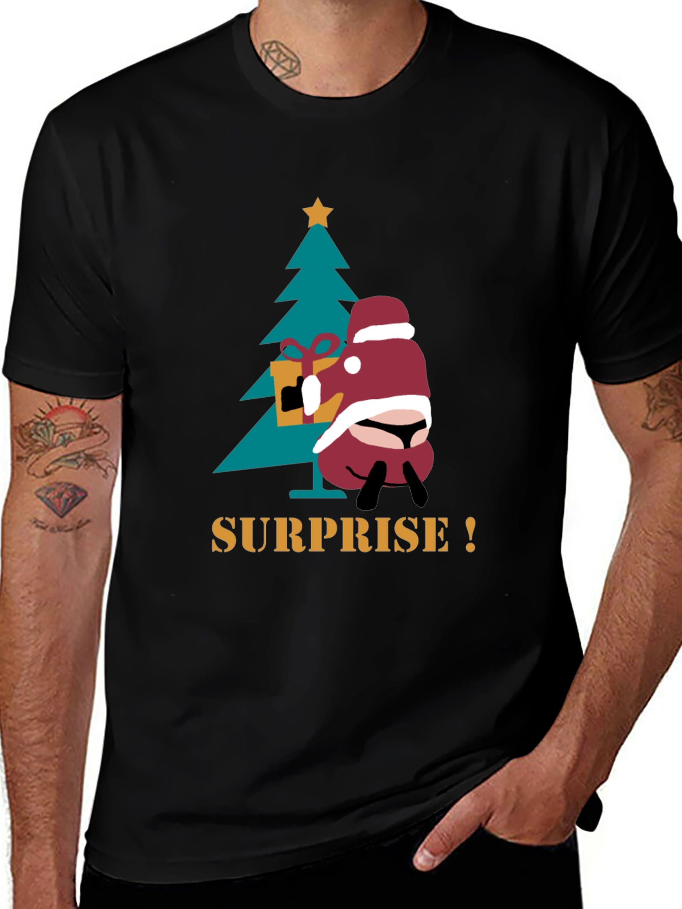 Variant 15 of Naughty Santa Surprise Black T-Shirt