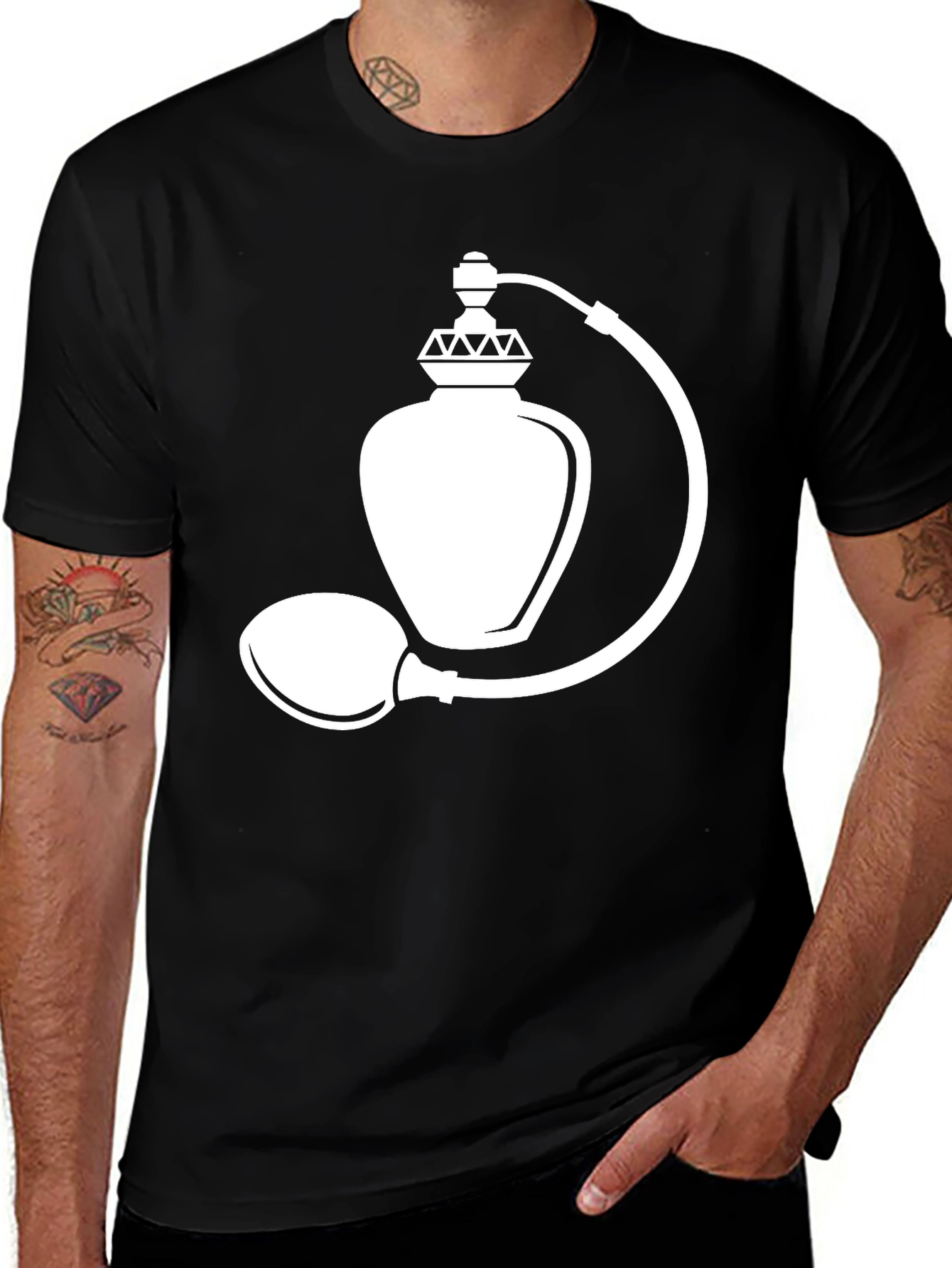 Variant 16 of Stylish Black T-Shirt with Perfume Bottle Print