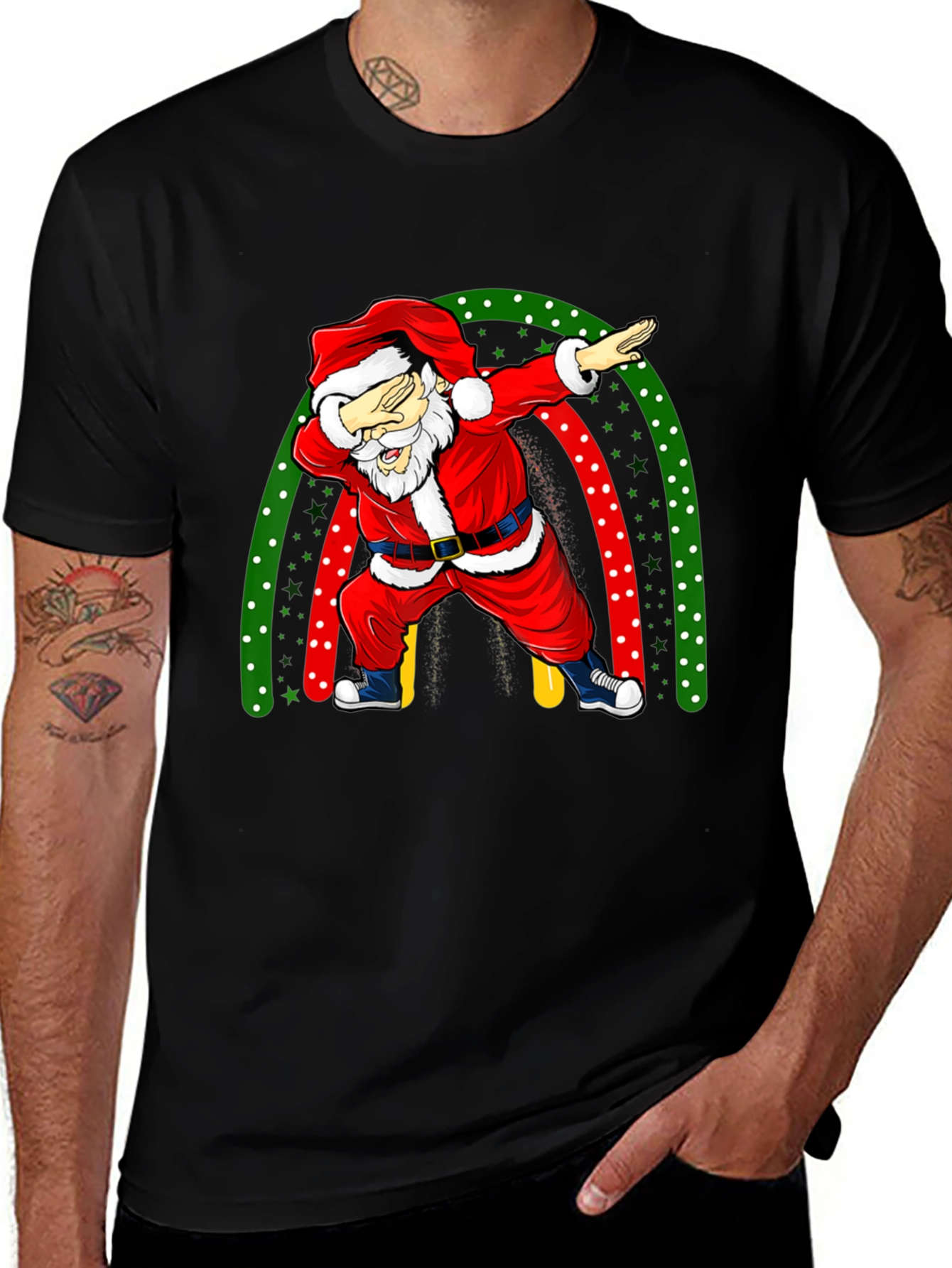 Santa Dabbing Christmas Rainbow T-Shirt