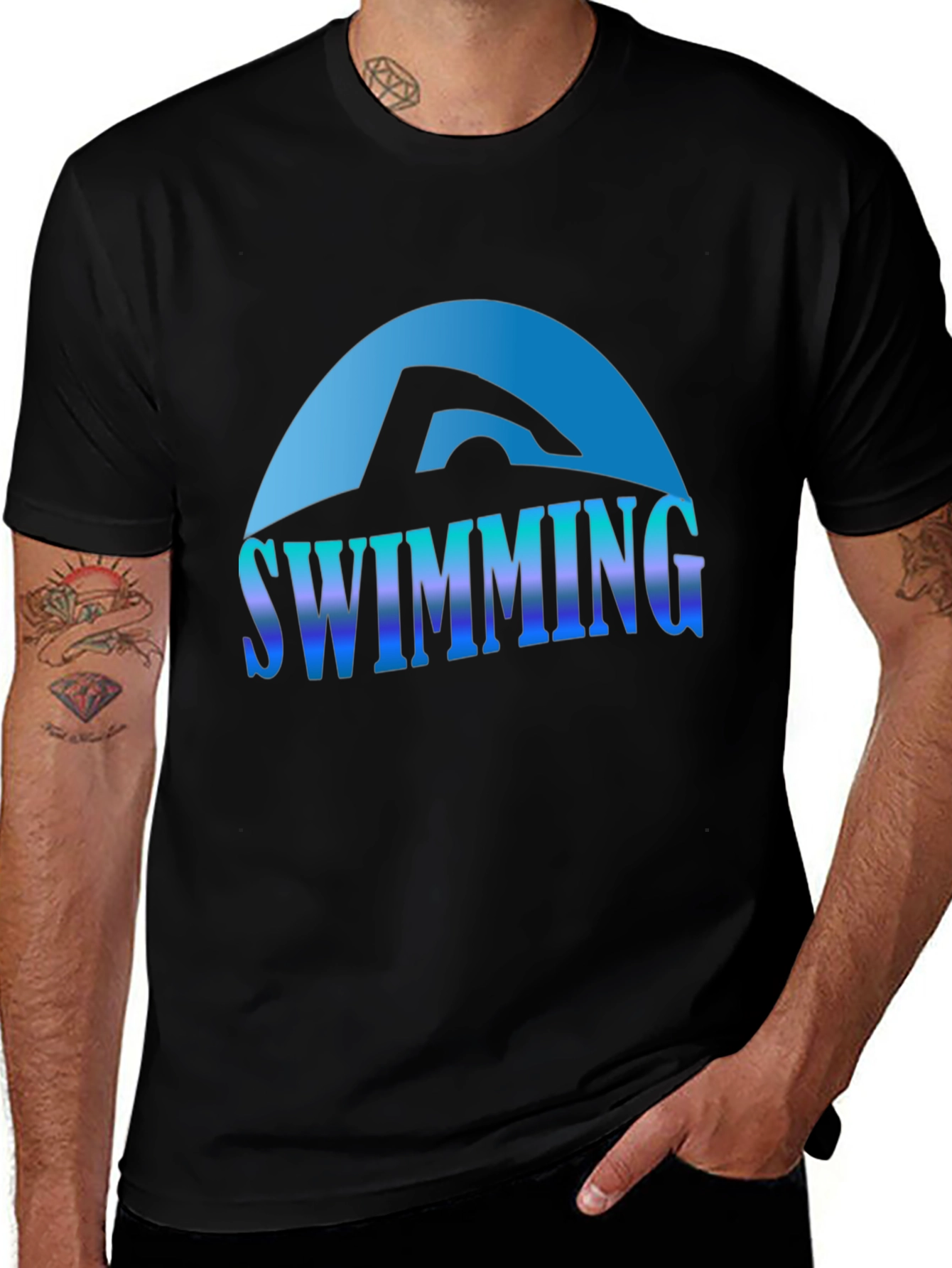 Variant 20 of Swimming Graphic Tee - Black Cotton Comfort