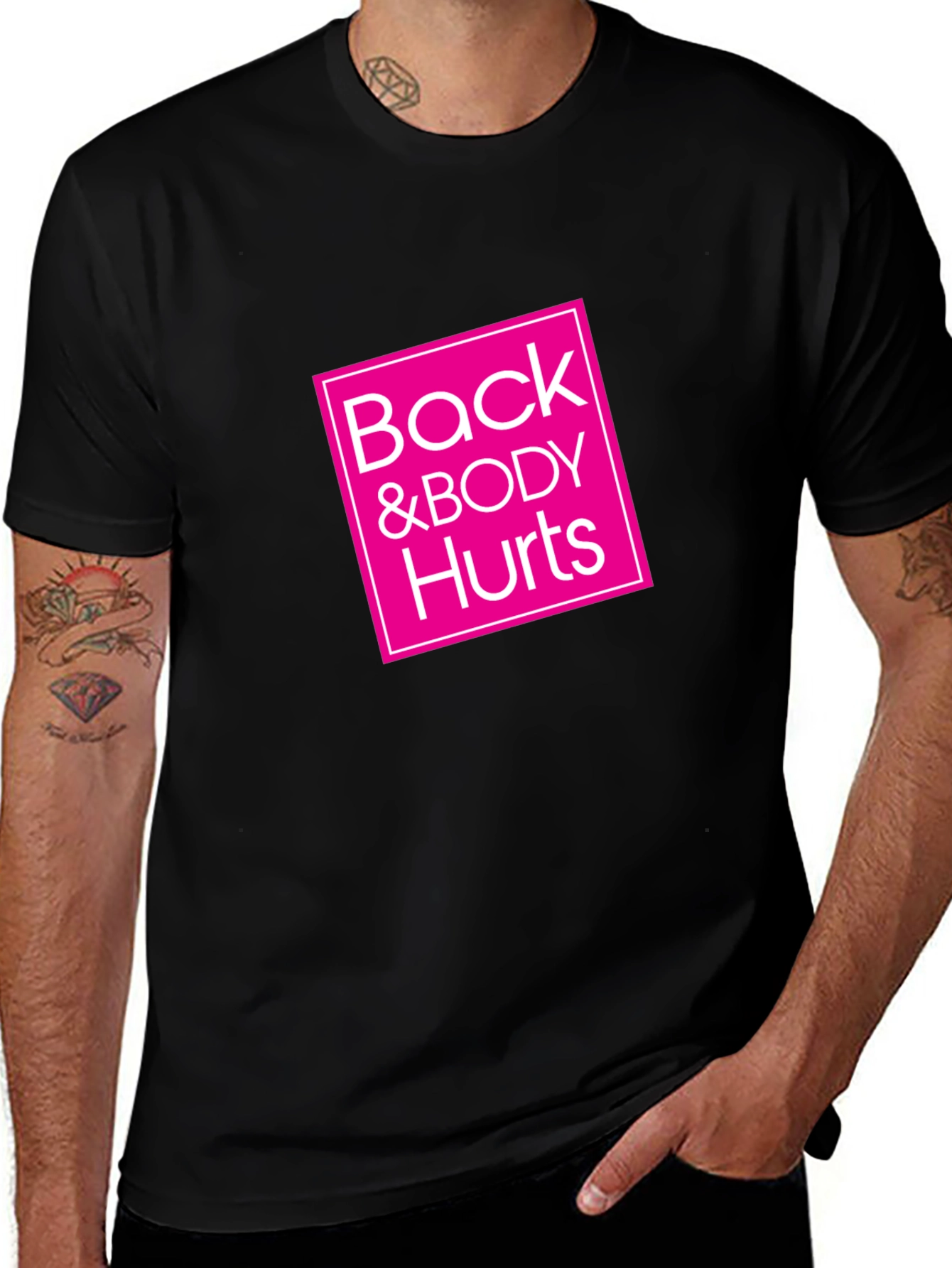 Variant 28 of Back & Body Hurts Graphic Tee - Black Cotton Comfort