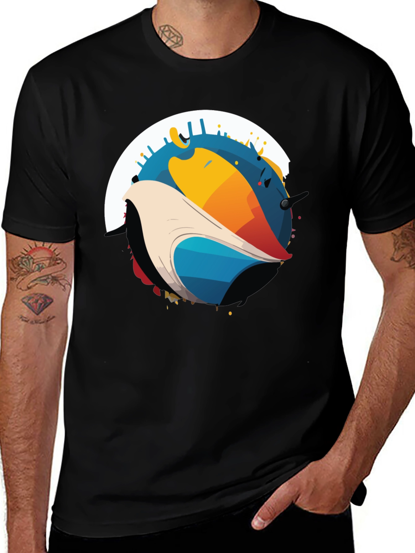 Variant 26 of Abstract Bird Graphic Black T-Shirt