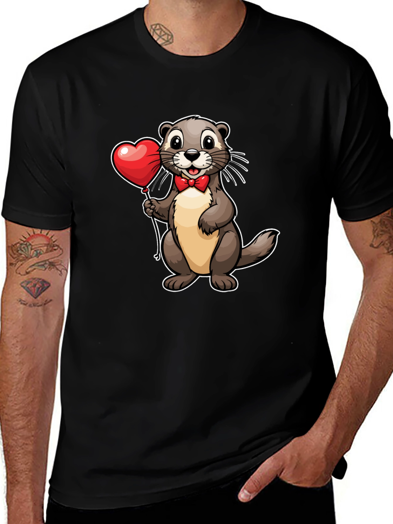 Variant 16 of Otter with Heart Balloon T-Shirt - Valentine's Day Tee