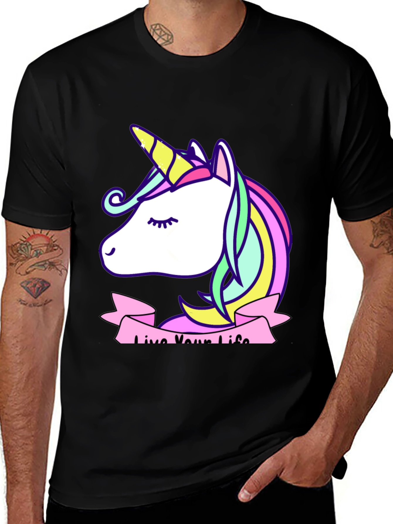 Variant 15 of Unicorn Live Your Life Black T-Shirt