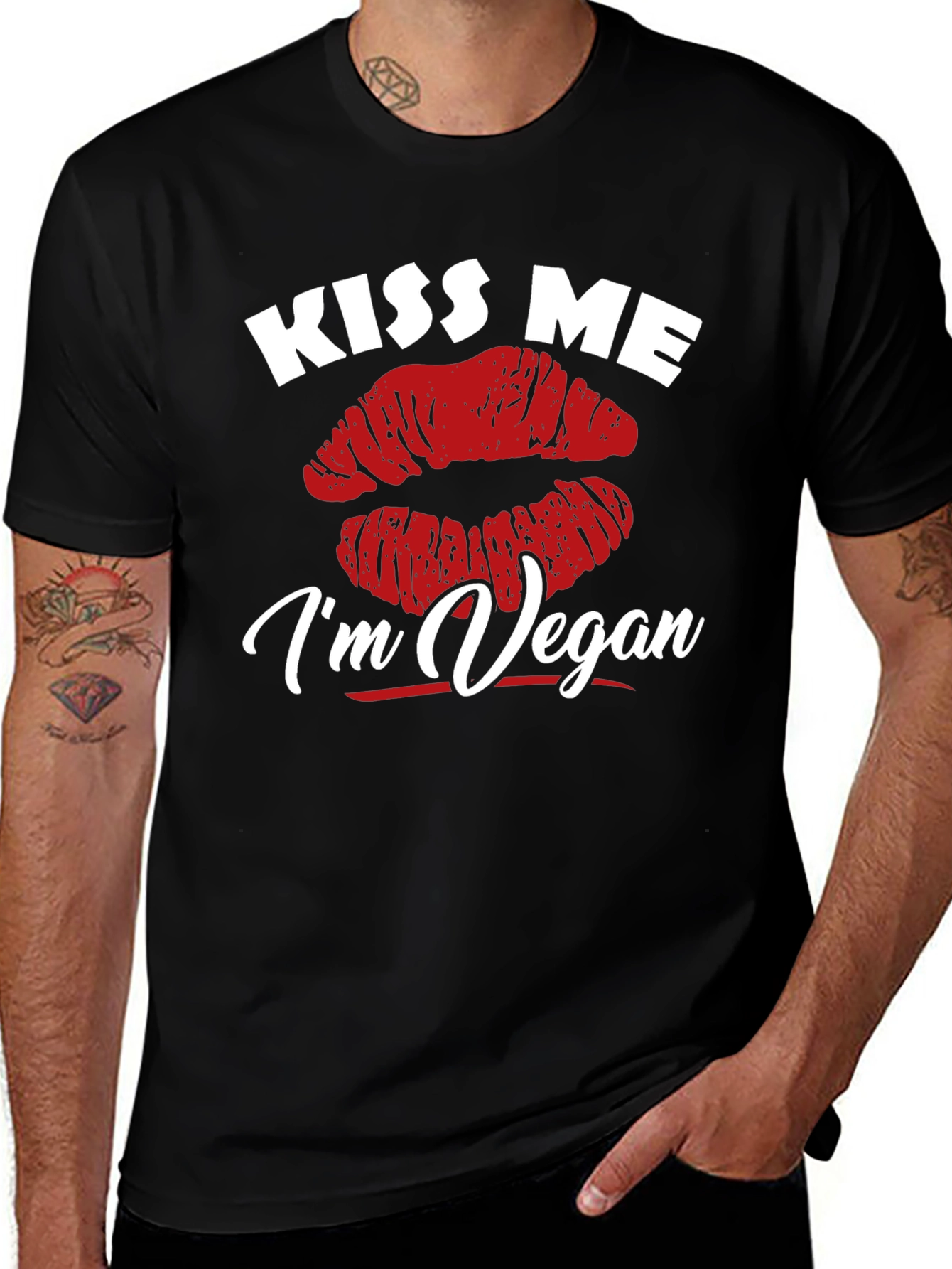 Variant 5 of Kiss Me I'm Vegan T-Shirt - Black Tee