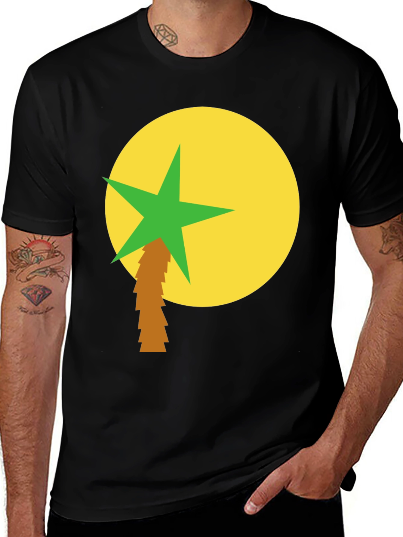 Variant 10 of Tropical Palm Tree Graphic Black T-Shirt