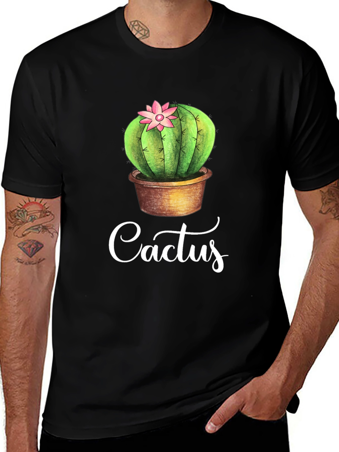 Cactus Graphic Tee - Black Cotton Casual
