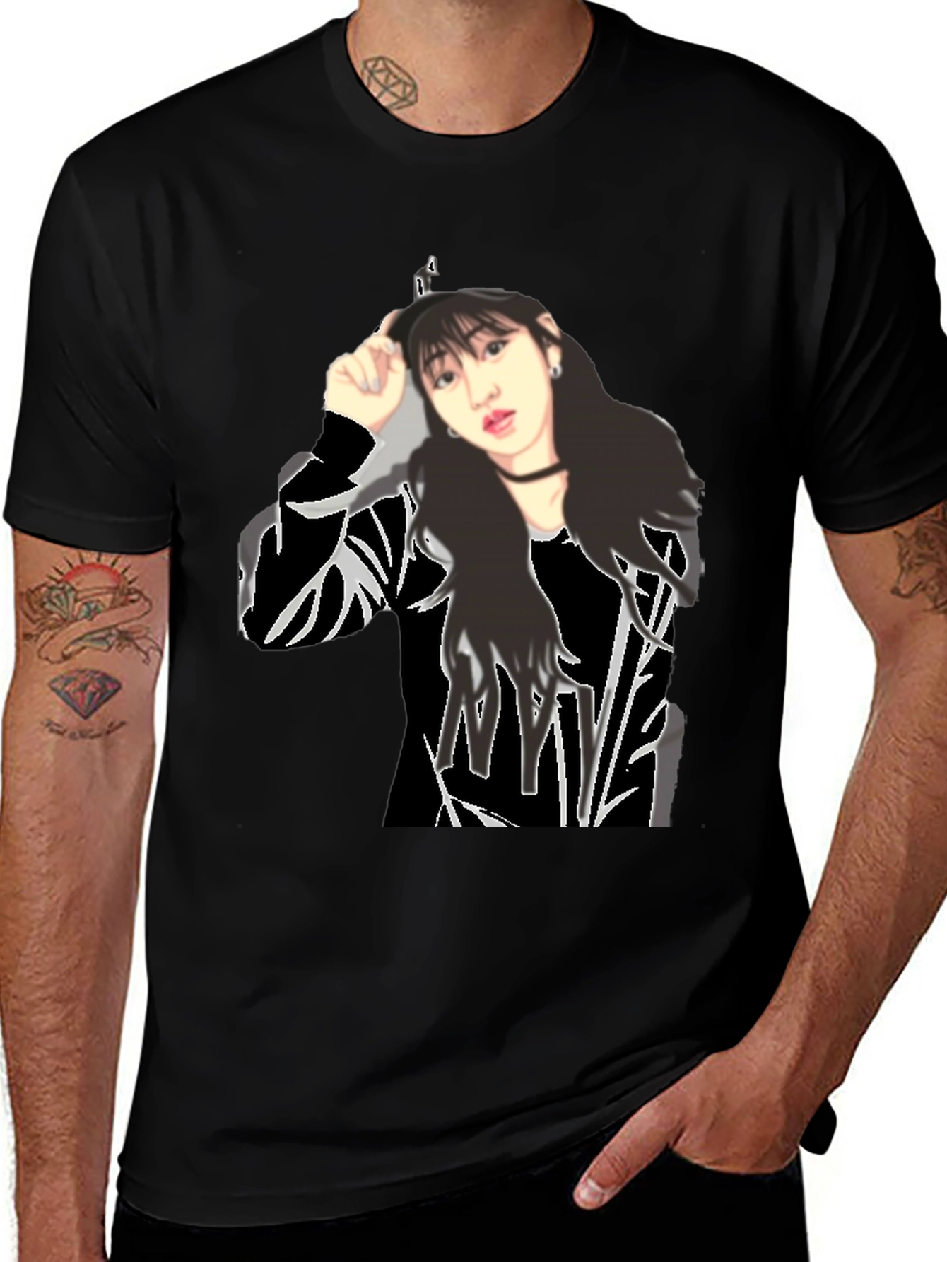 Variant 17 of Black T-Shirt with Girl Graphic