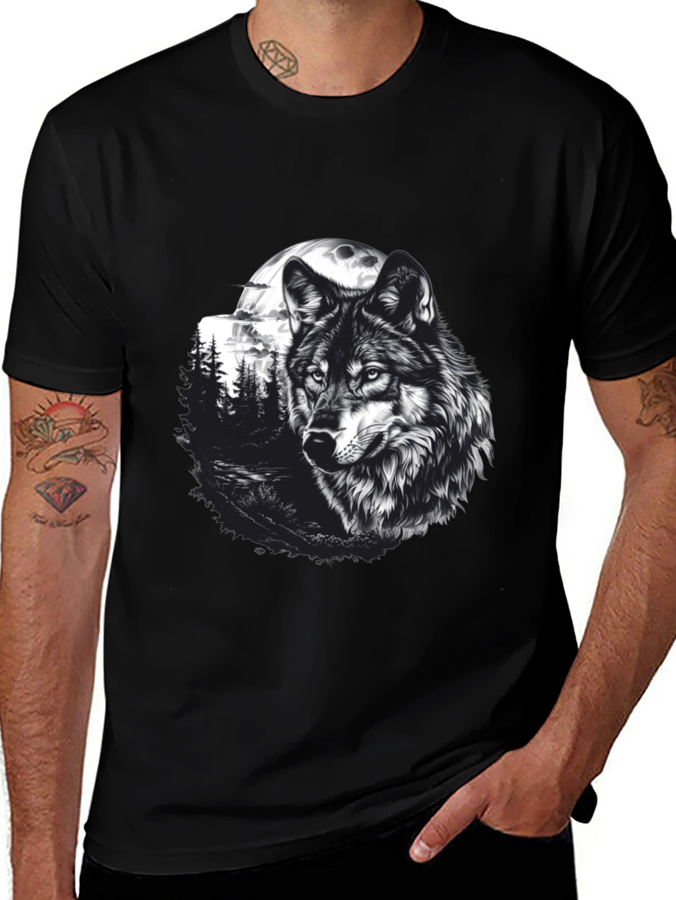 Variant 11 of Wolf Moon Graphic Tee - Black Cotton T-Shirt