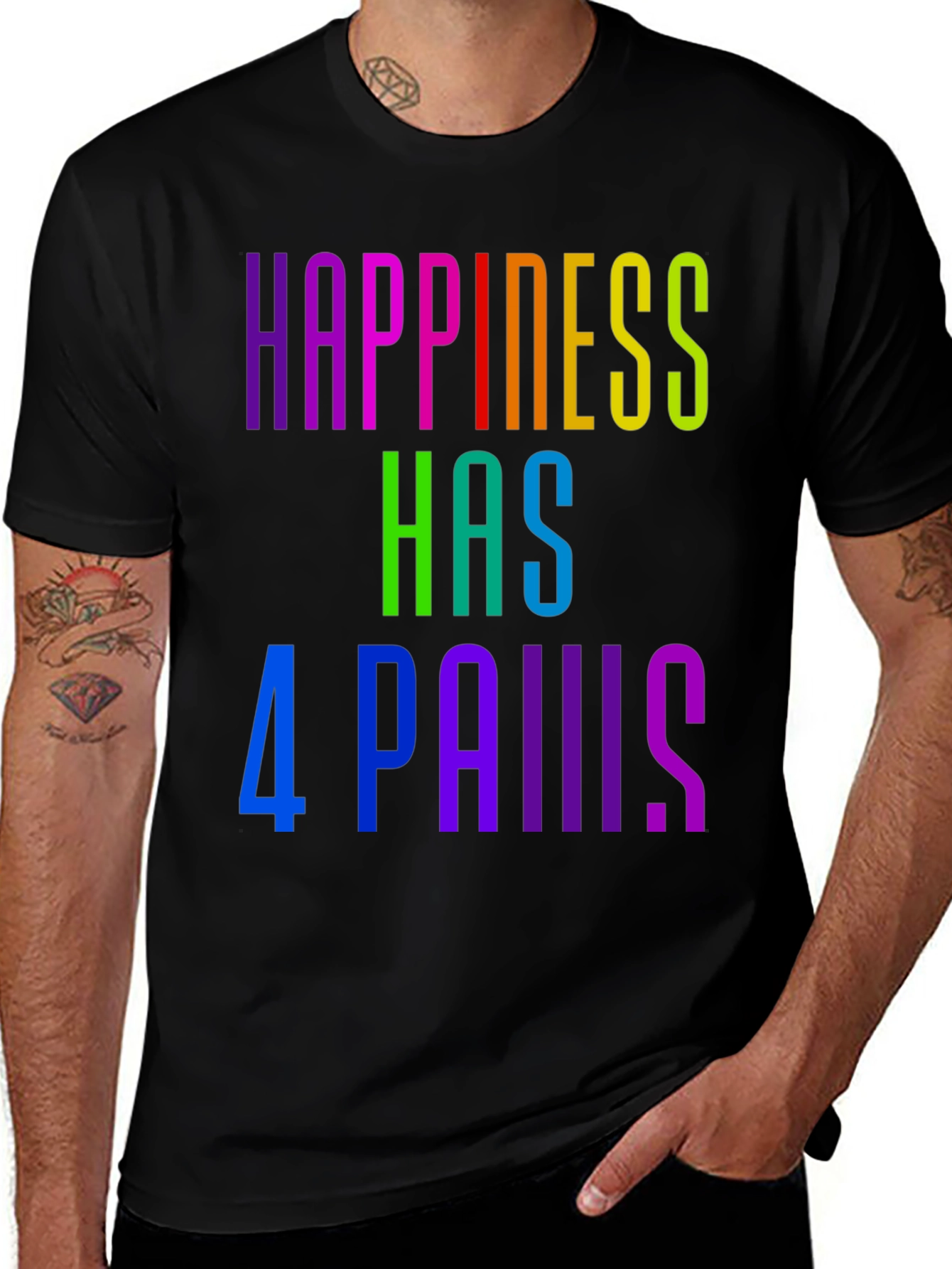 Variant 19 of Happiness Has 4 Paws Rainbow Graphic Tee