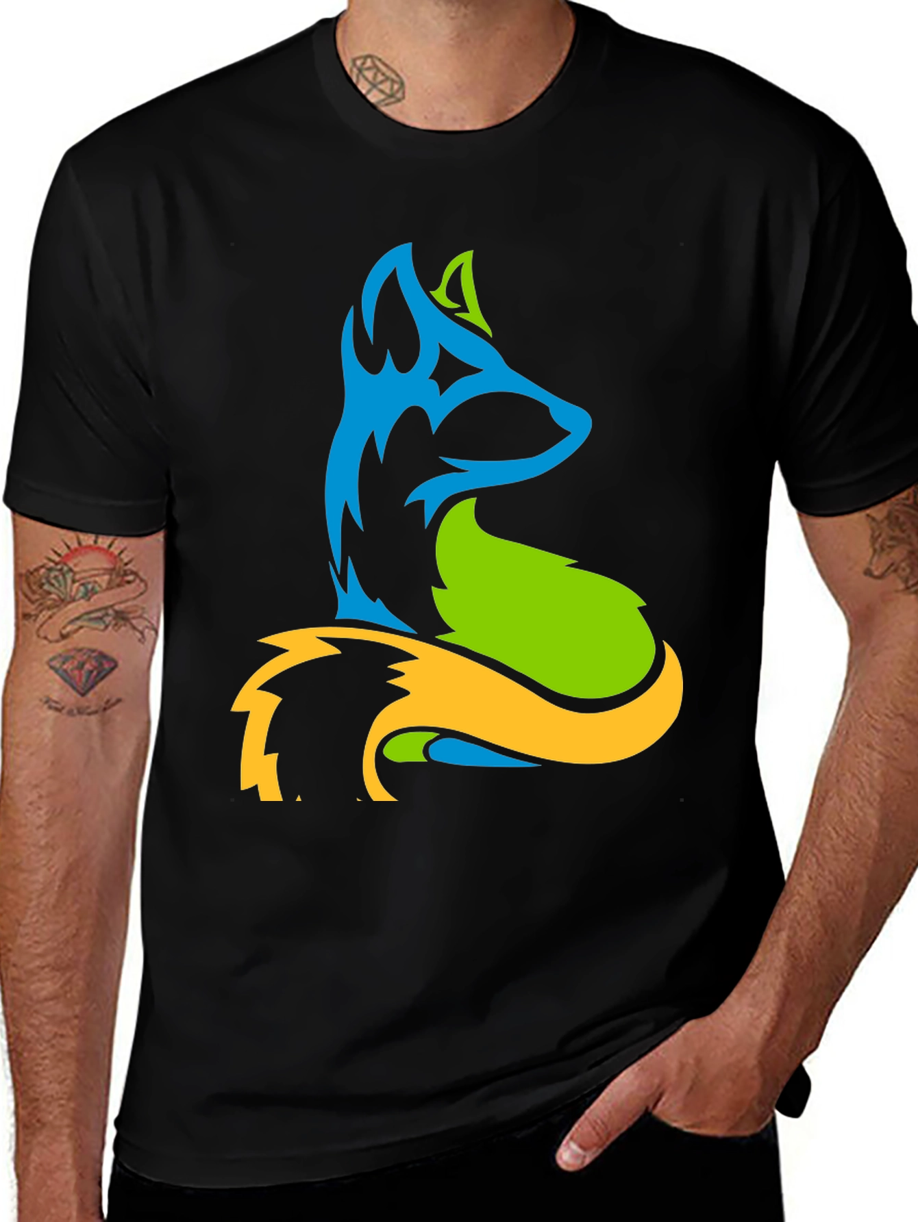 Variant 5 of Abstract Fox Graphic Tee - Men's Black T-Shirt