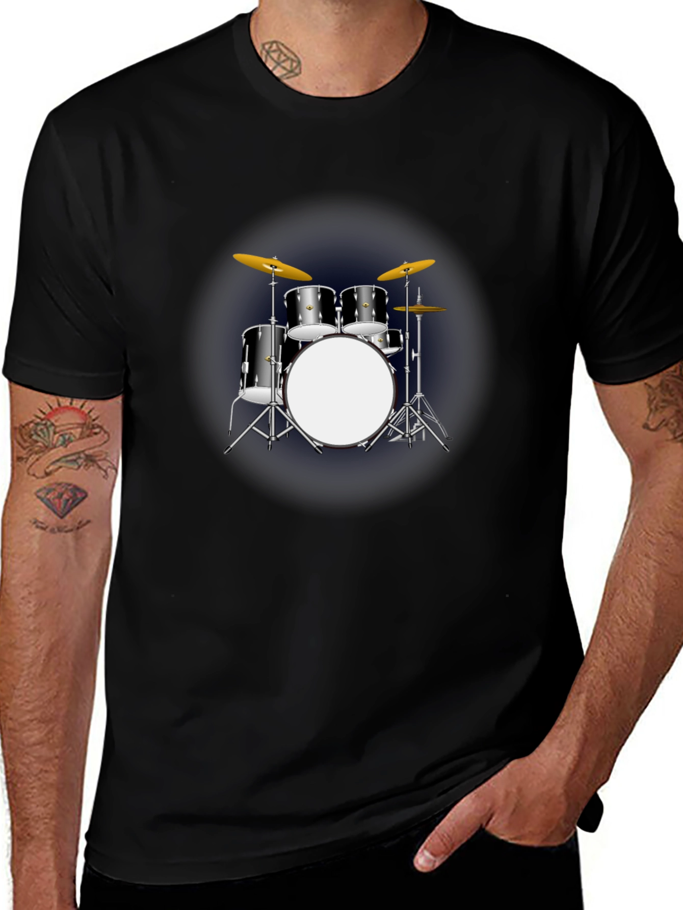 Variant 9 of Drum Kit Graphic T-Shirt - Black Music Tee