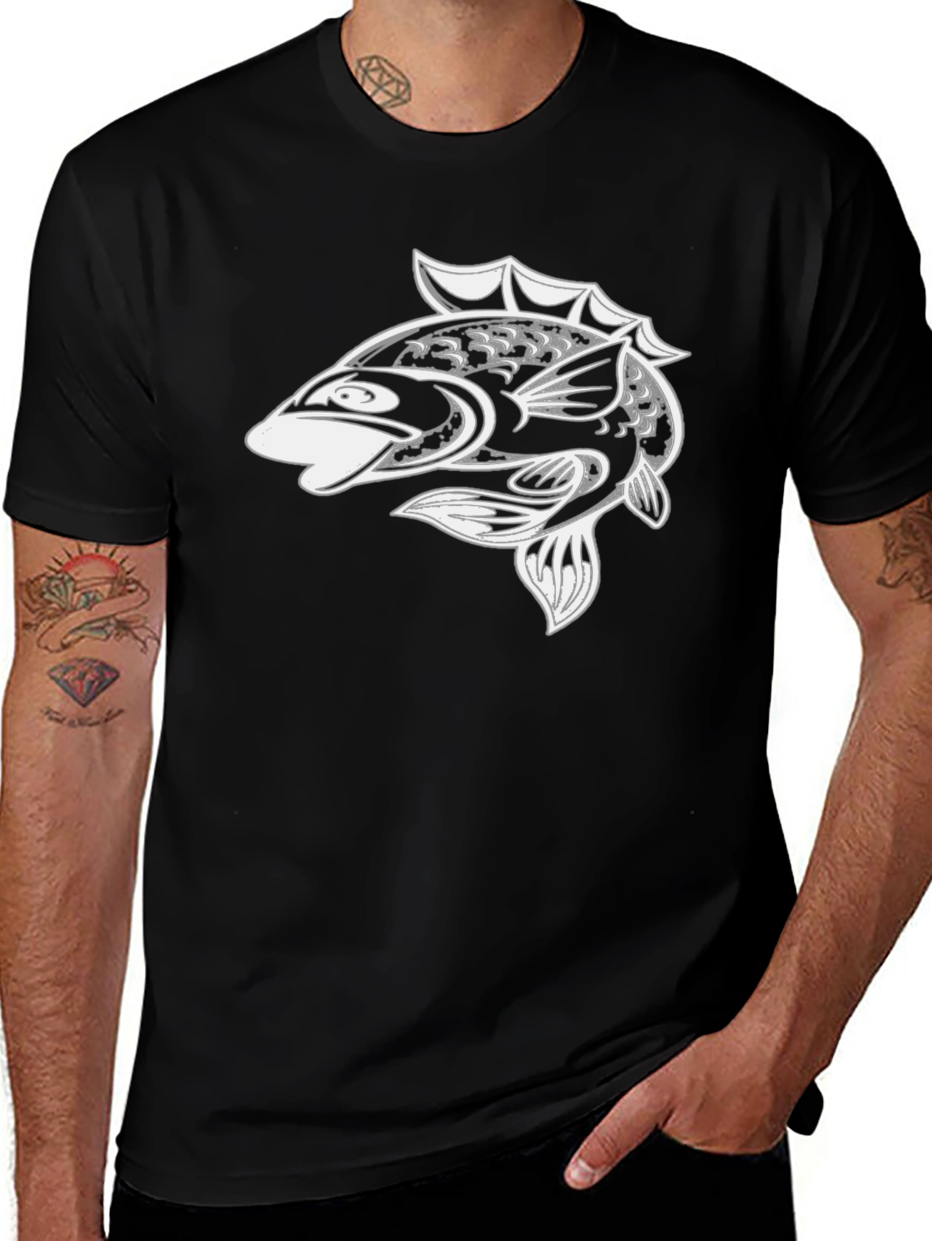 Variant 10 of Stylized Fish Graphic Black T-Shirt