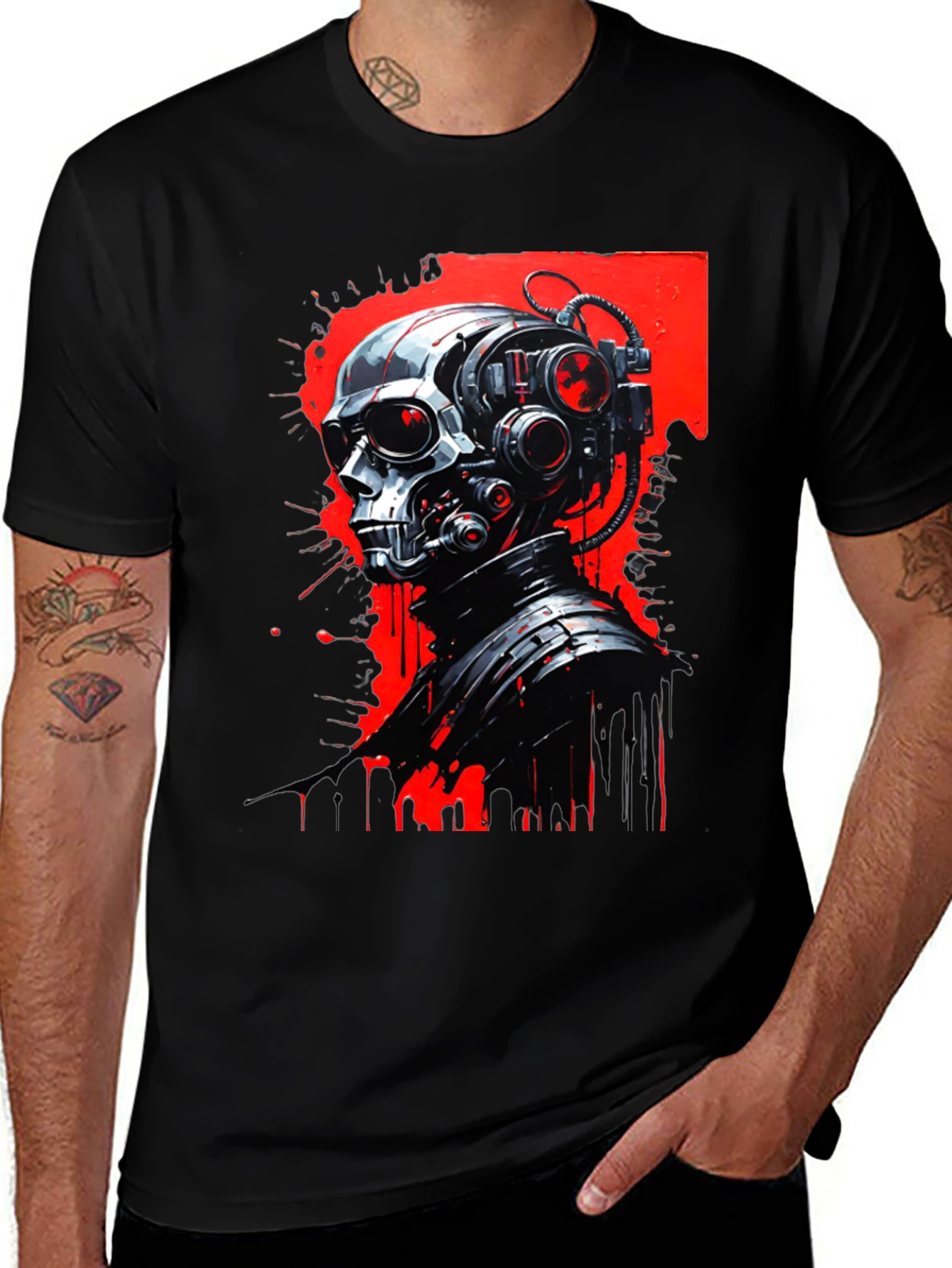 Variant 30 of Cyberpunk Skull Graphic Tee - Men's Black T-Shirt