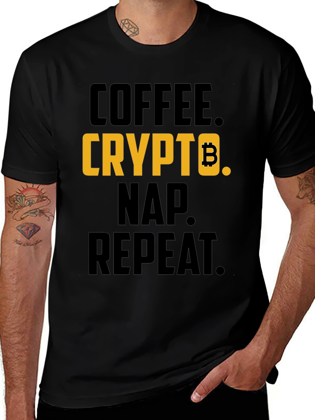 Coffee Crypto Nap Repeat T-Shirt - Bitcoin Design