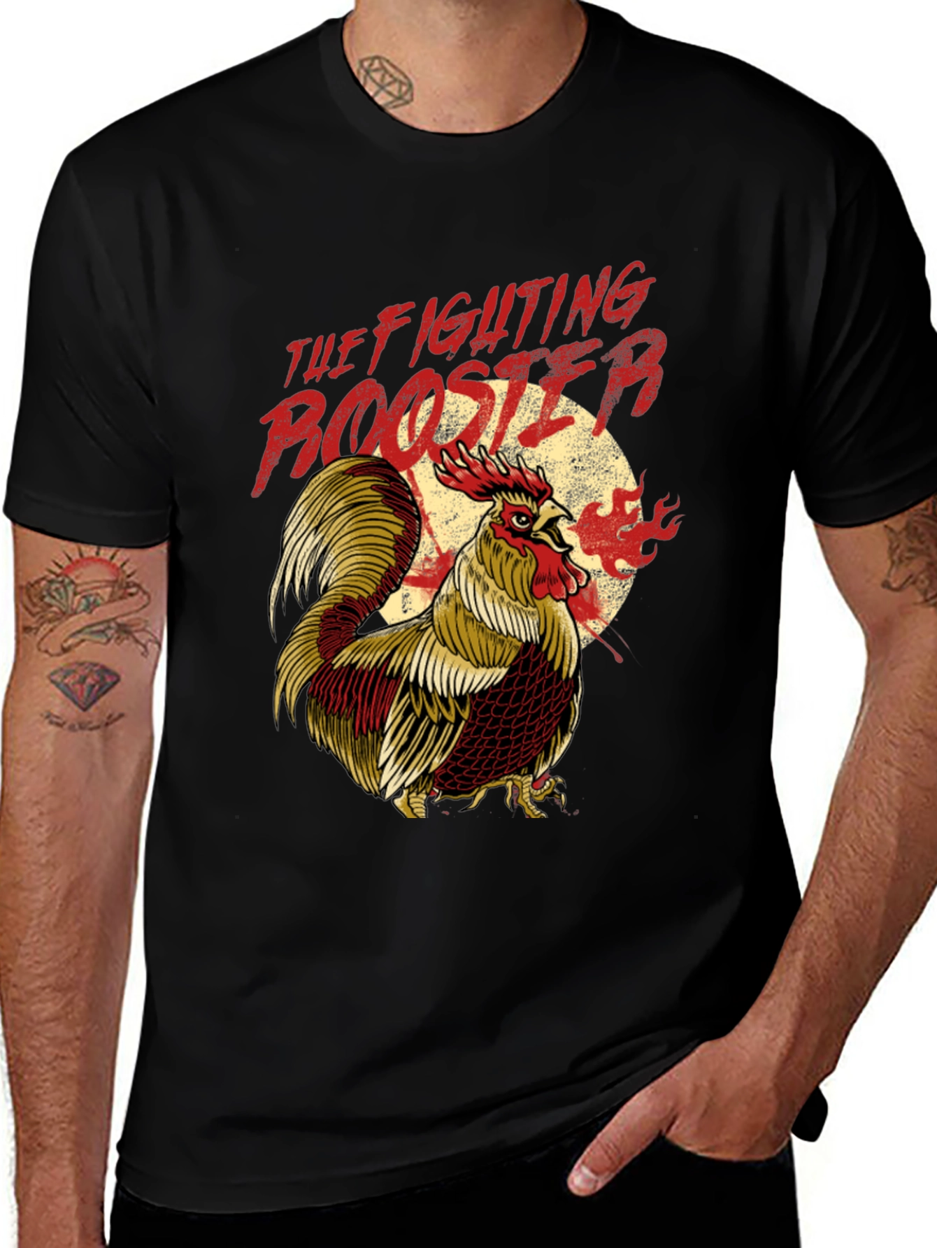 Variant 26 of Fighting Rooster Graphic Print Black T-Shirt