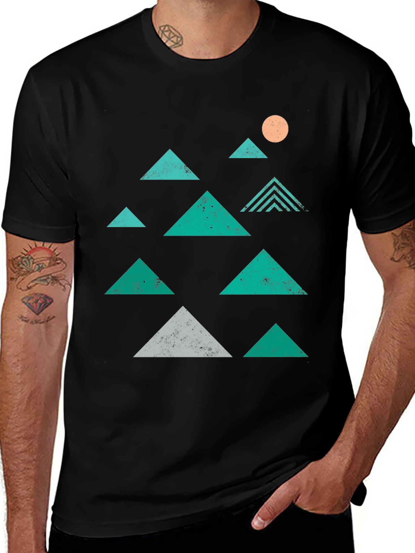 Variant 16 of Geometric Mountain Graphic Tee - Black Cotton T-Shirt