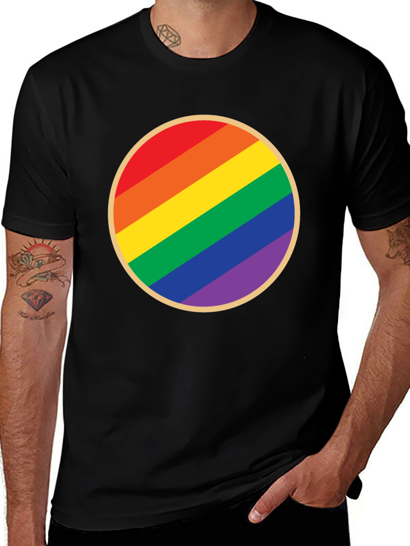 Variant 28 of Pride Rainbow Circle Graphic Tee - Black Cotton T-Shirt