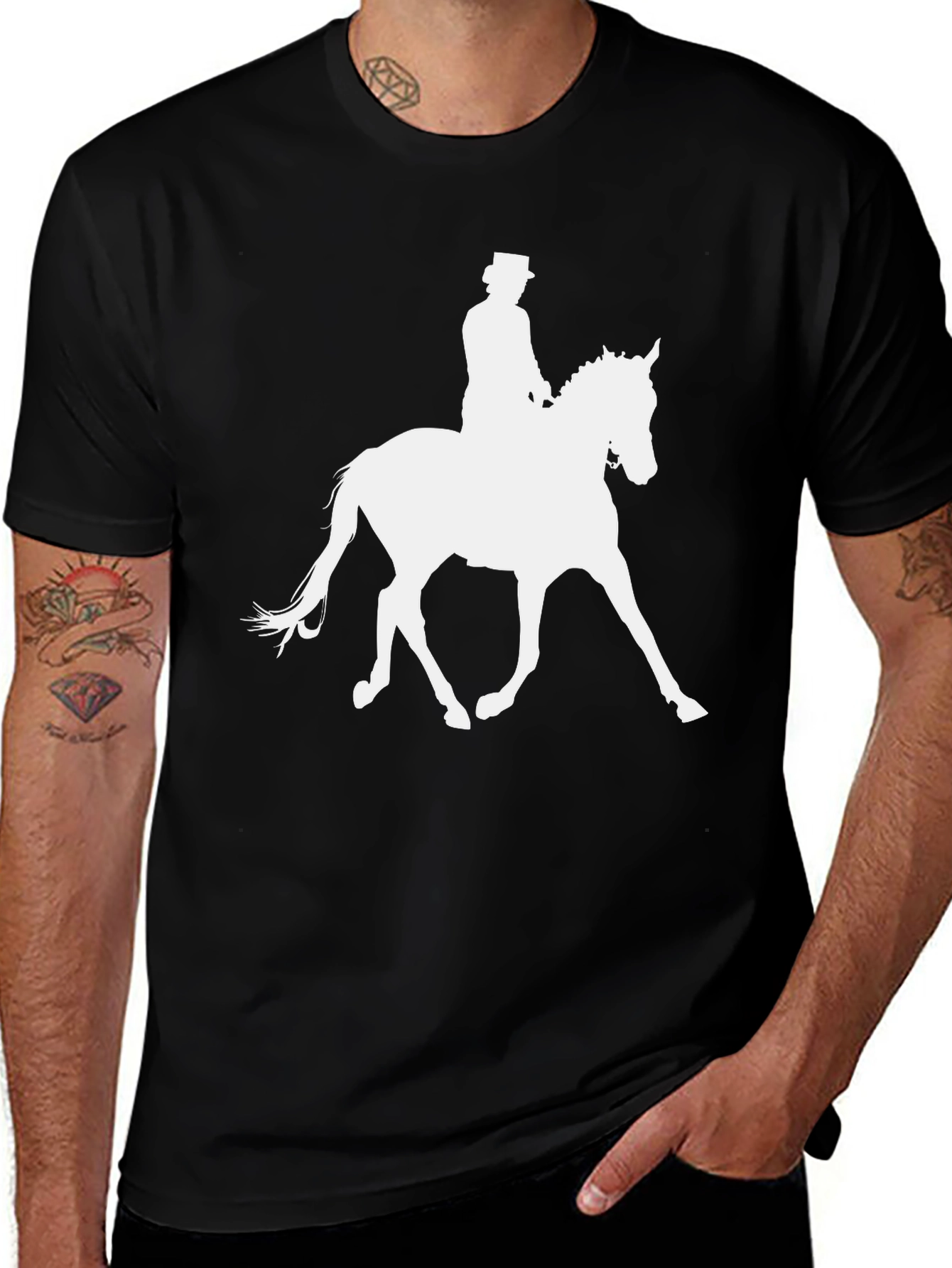 Black Equestrian T-Shirt - Horse Riding Silhouette Tee main image