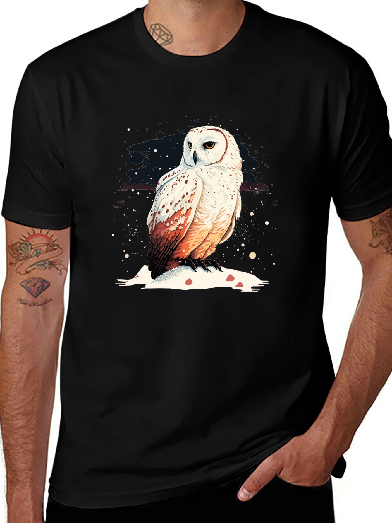 Variant 23 of Owl Graphic Tee - Men's Black T-Shirt