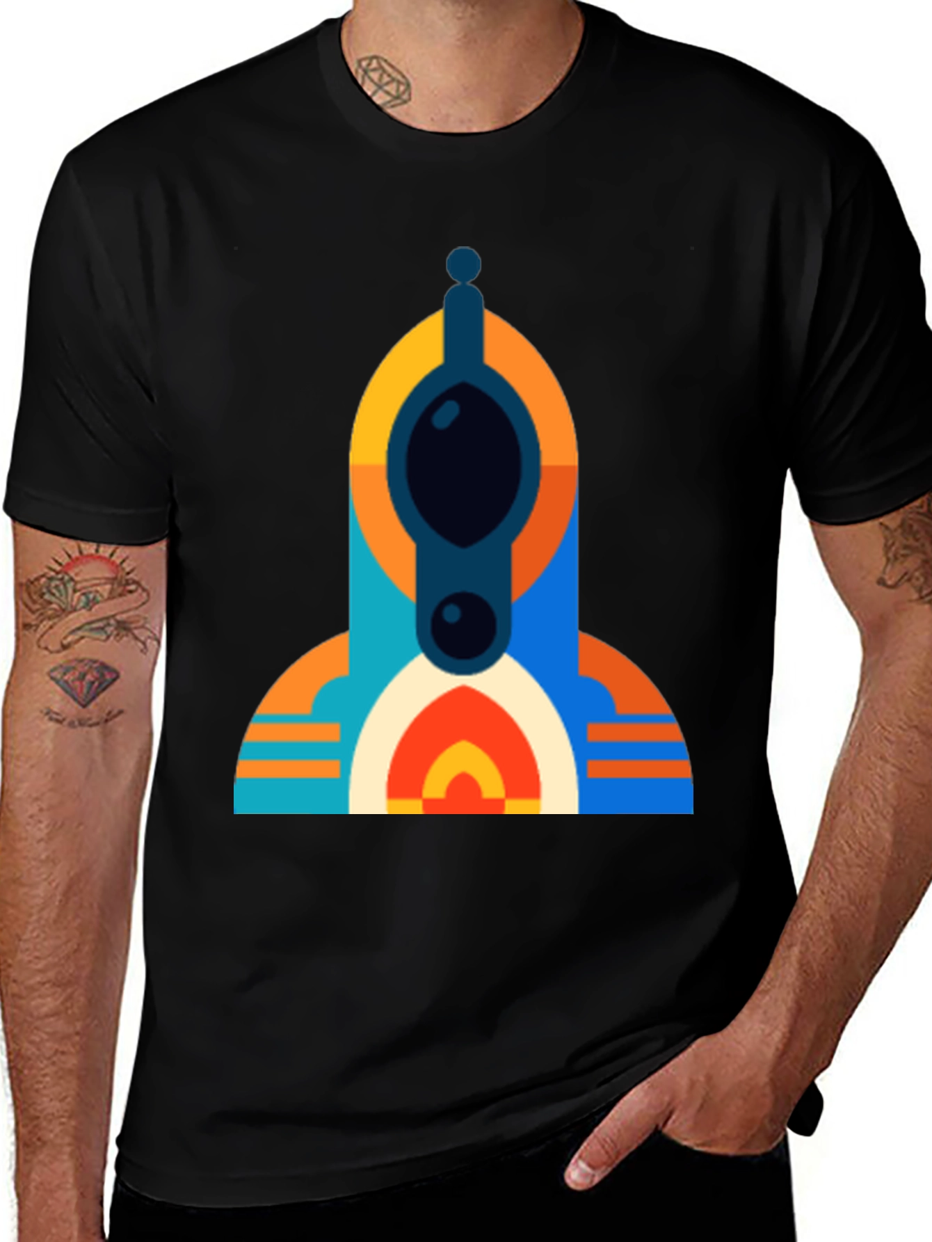Variant 25 of Geometric Rocket Graphic Tee - Black
