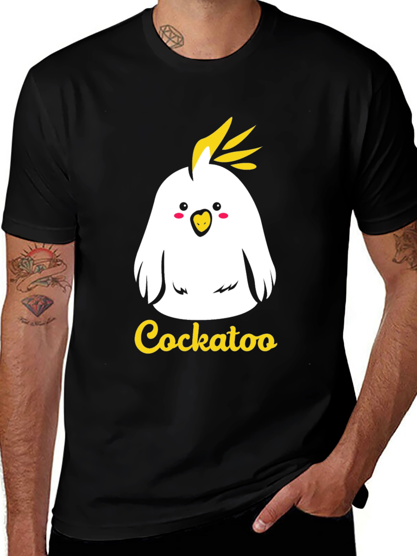 Variant 13 of Cute Cockatoo Graphic Tee - Black Cotton T-Shirt