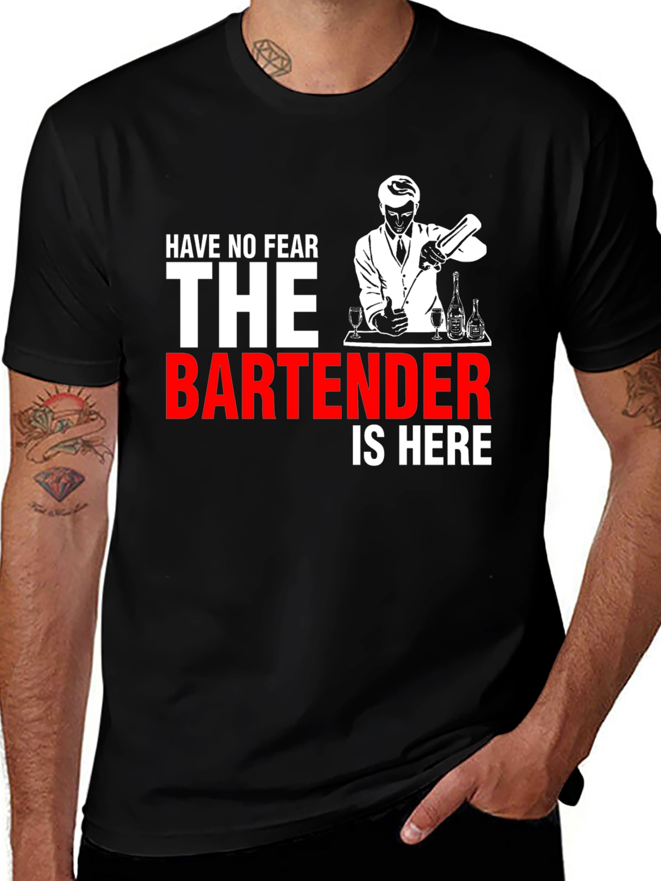 Variant 21 of Bartender Graphic Tee - "Have No Fear" Black Cotton T-Shirt