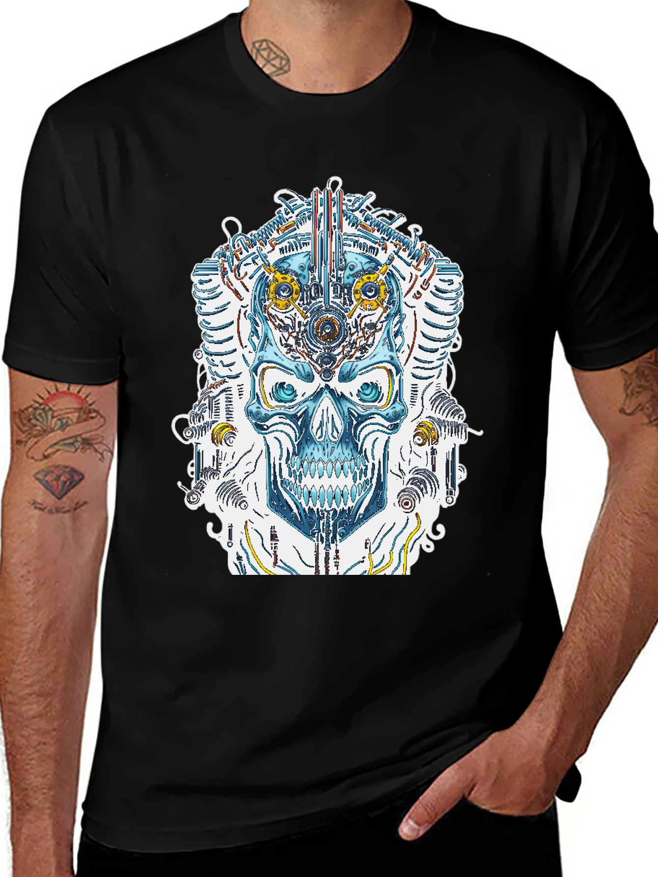 Variant 22 of Cyberpunk Skull Graphic Tee - Black