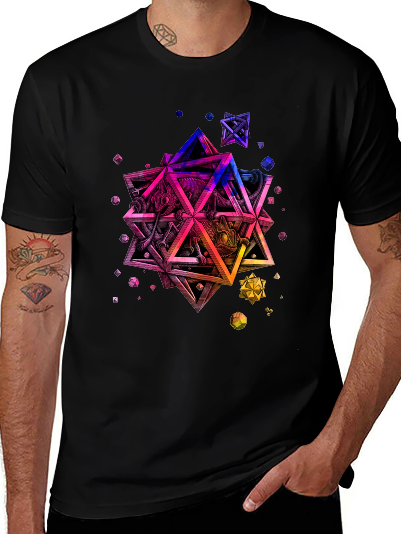 Variant 9 of Geometric Chameleon Graphic Tee - Black