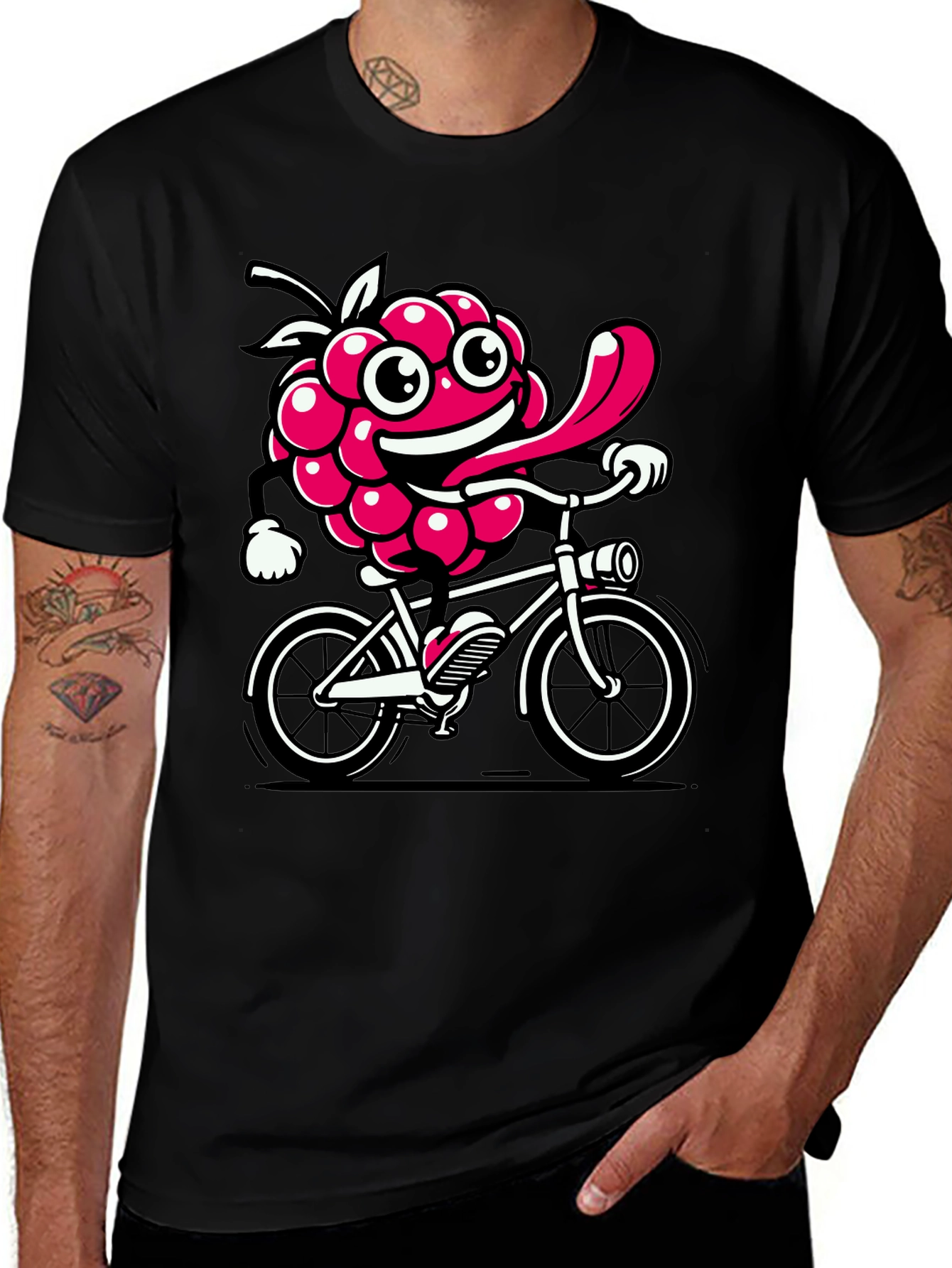 Variant 7 of Funny Raspberry on Bike Graphic Tee - Black