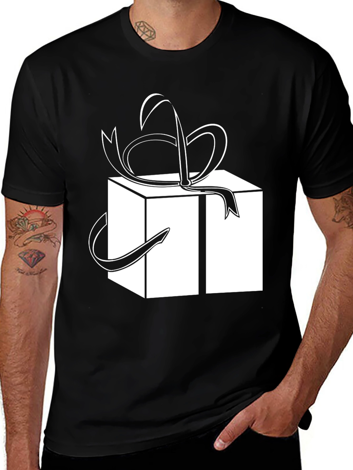 Variant 18 of Gift Box Graphic Tee - Black Cotton T-Shirt