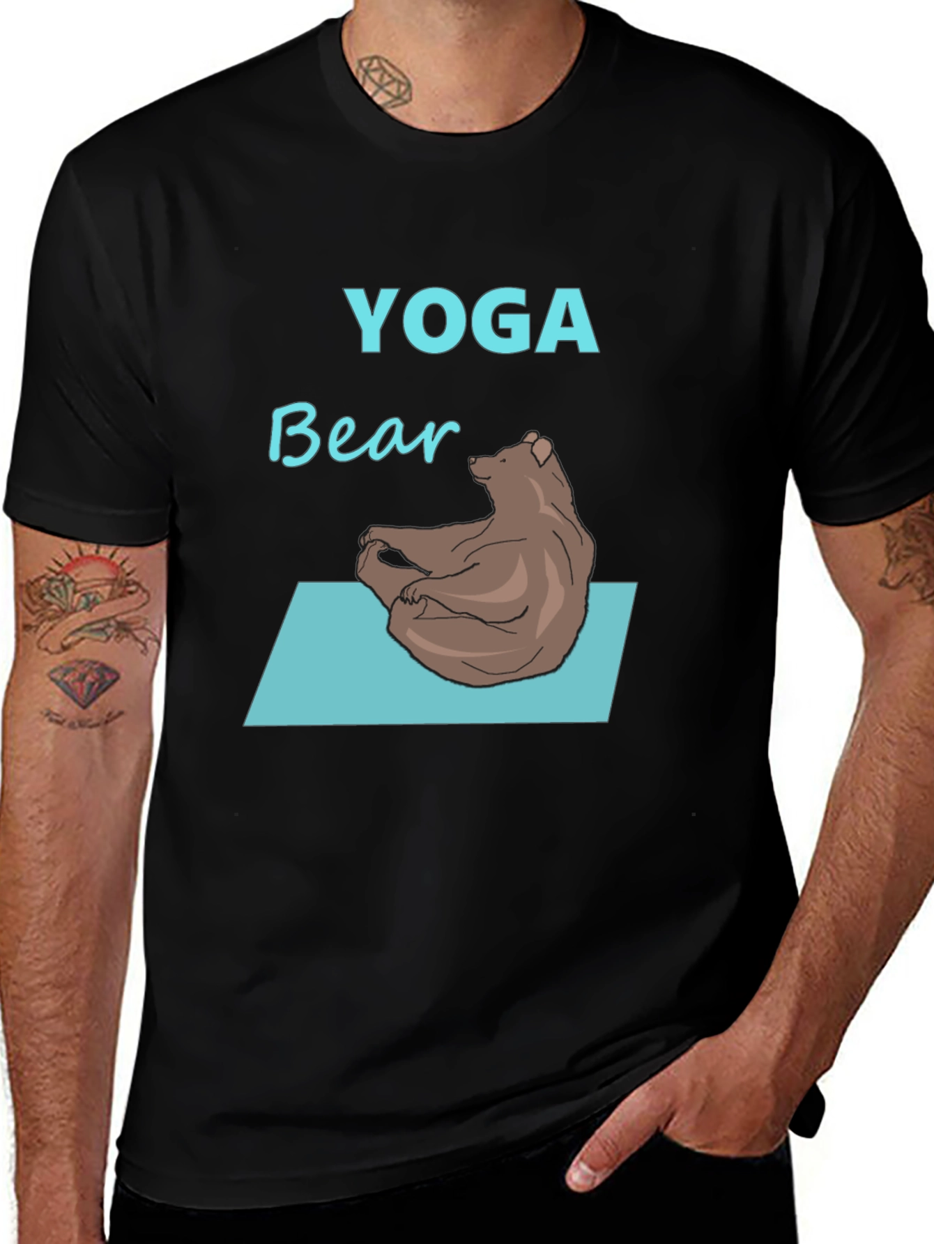 Yoga Bear Black T-Shirt - Meditating Bear Design