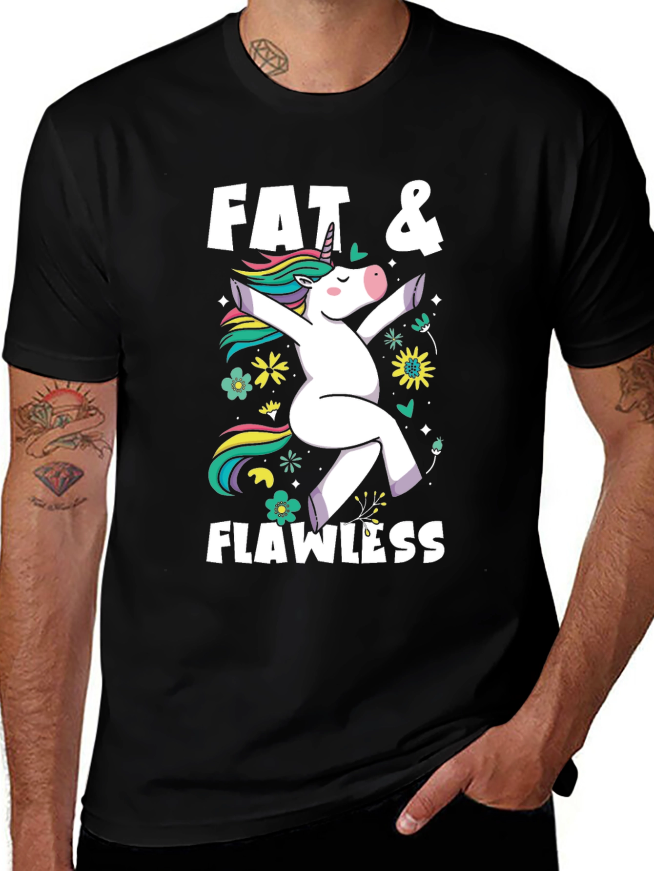 Black Fat & Flawless Unicorn Graphic Tee main image