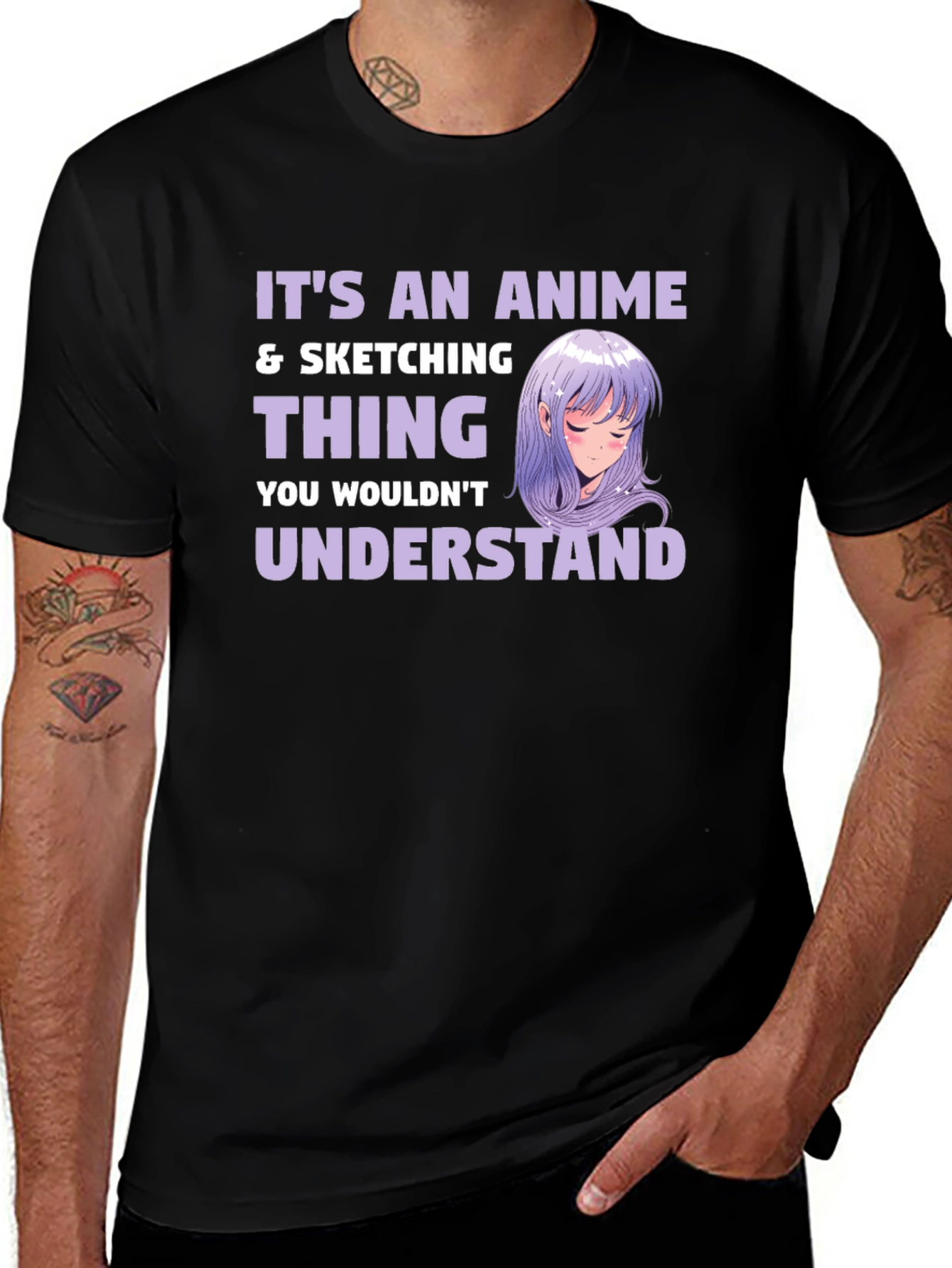 Black Anime & Sketching Thing T-Shirt main image