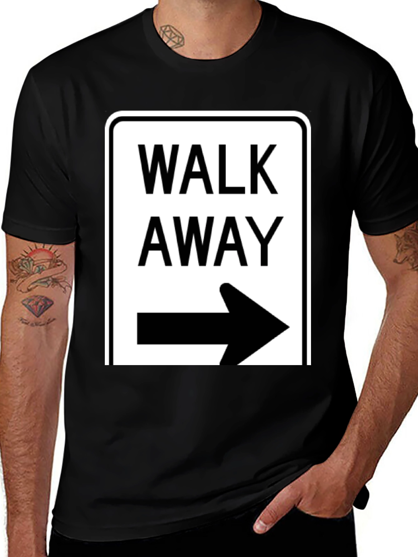Variant 14 of Walk Away Black T-Shirt with Arrow Sign