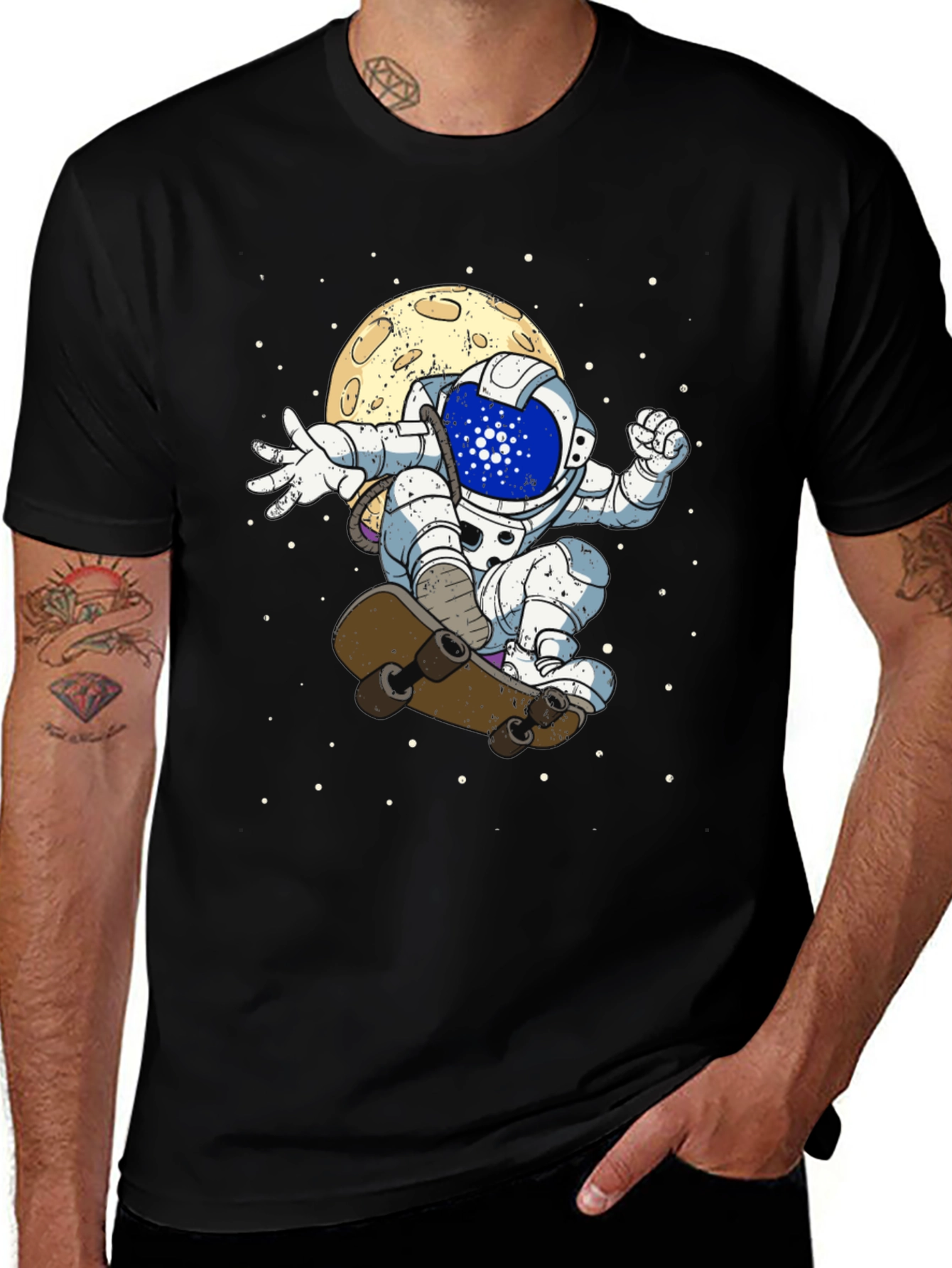 Variant 30 of Skateboarding Astronaut Graphic Tee - Black