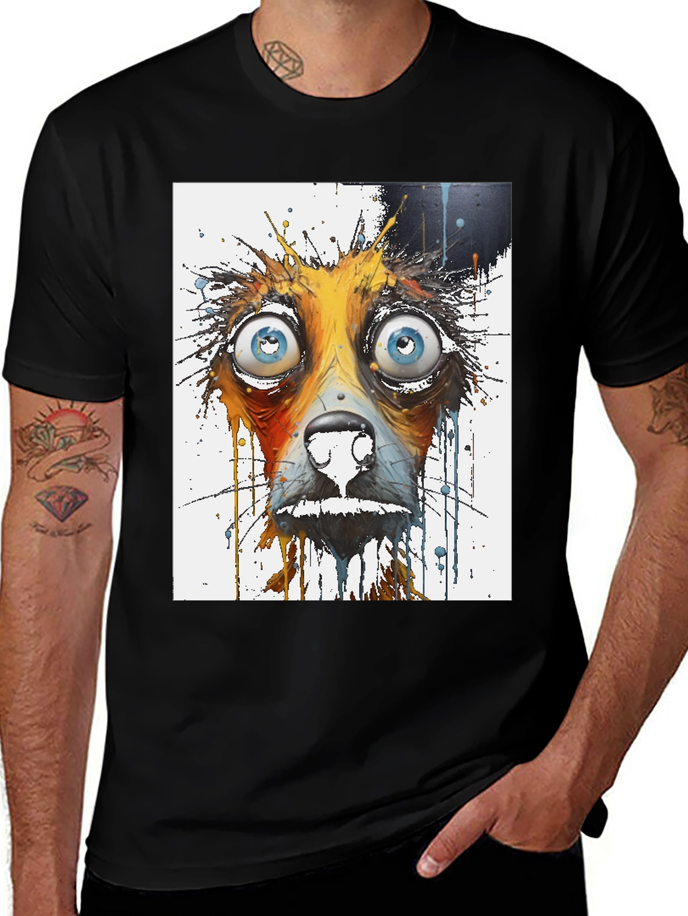 Variant 25 of Distressed Dog Graphic Tee - Men's Black T-Shirt