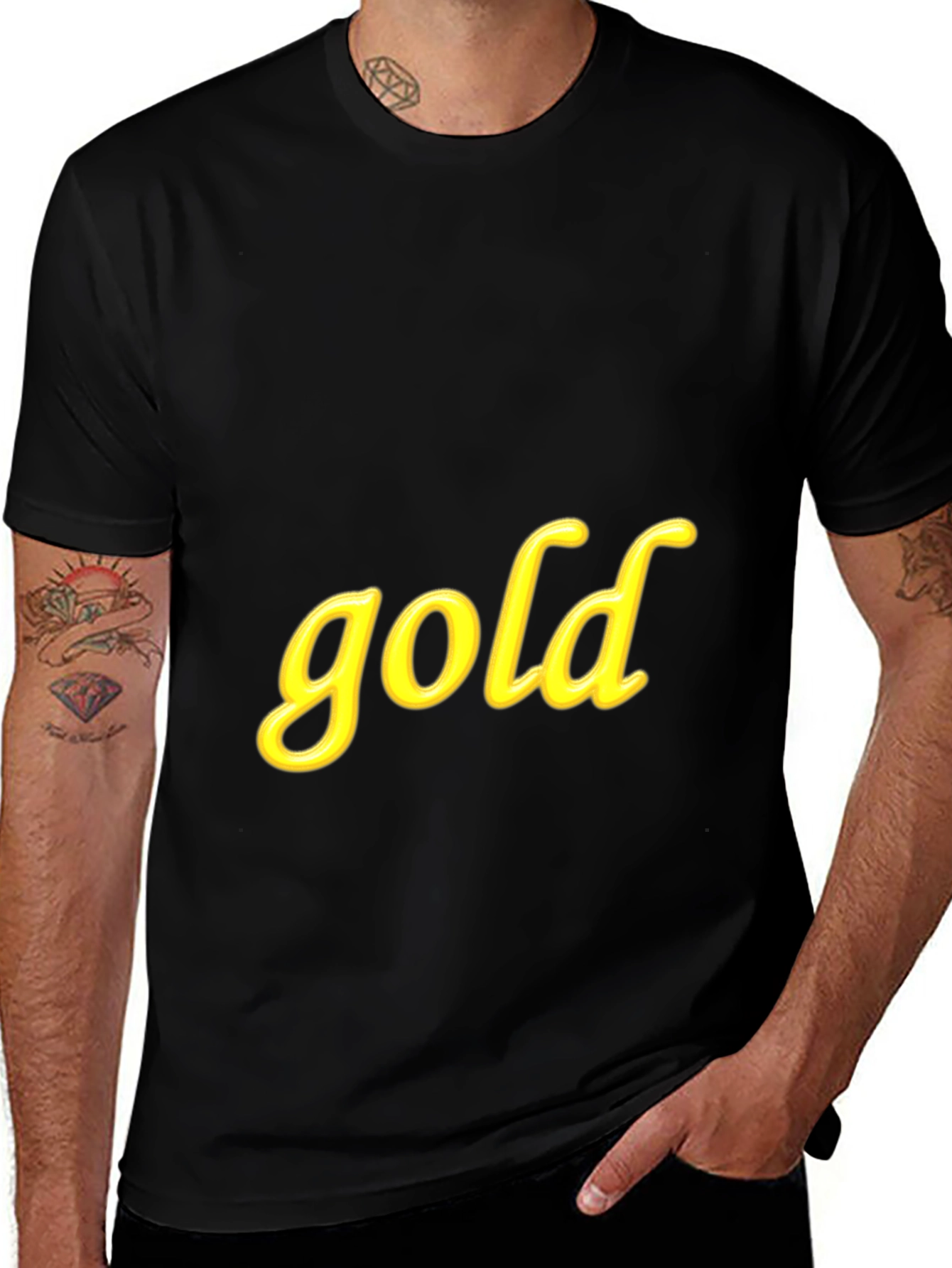 Variant 5 of Gold Text Black T-Shirt