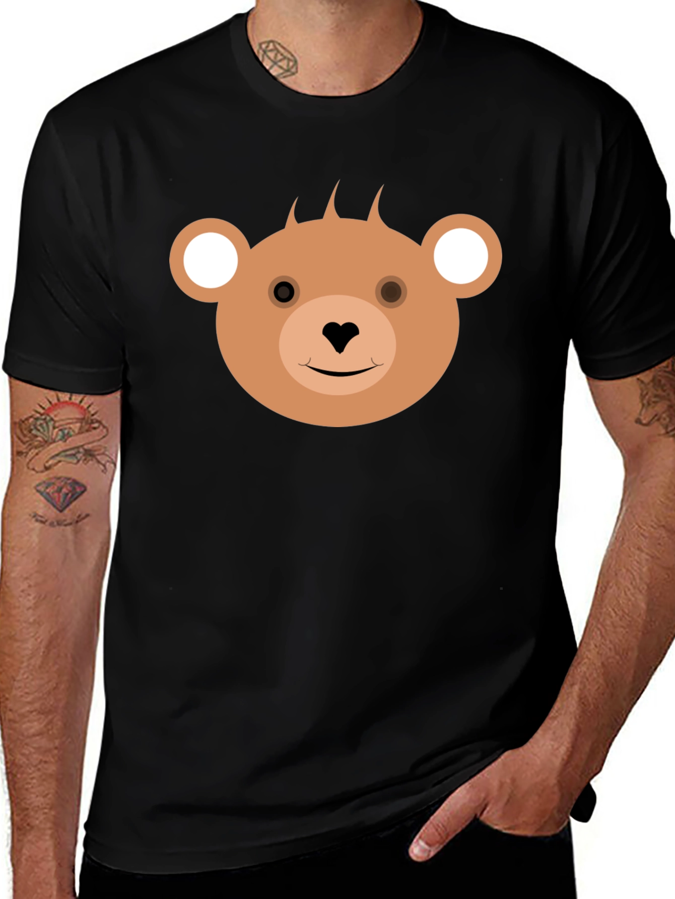 Variant 14 of Cute Bear Face Black T-Shirt for Casual Wear