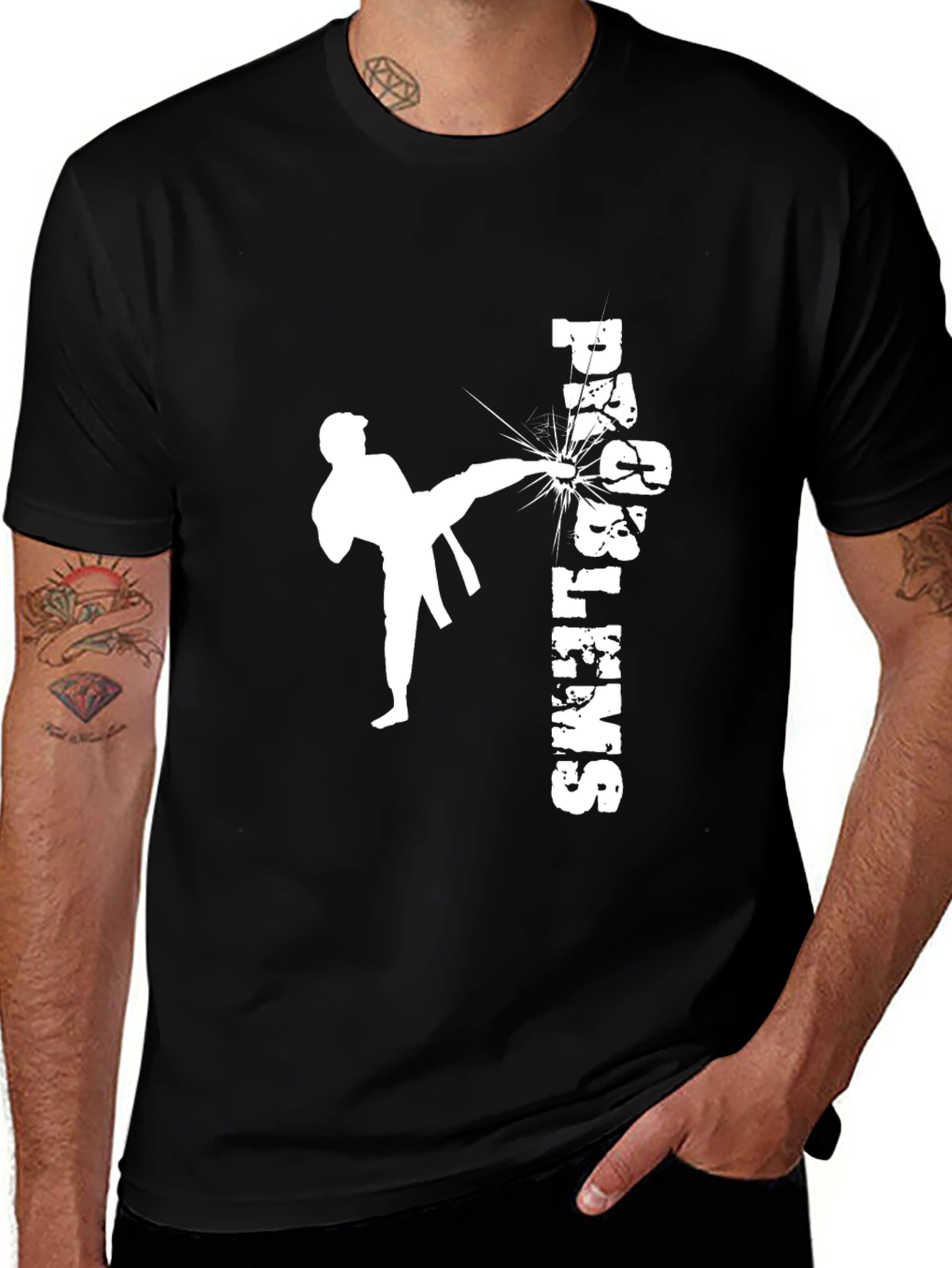 Black Martial Arts Graphic Tee - High Kick Design main image