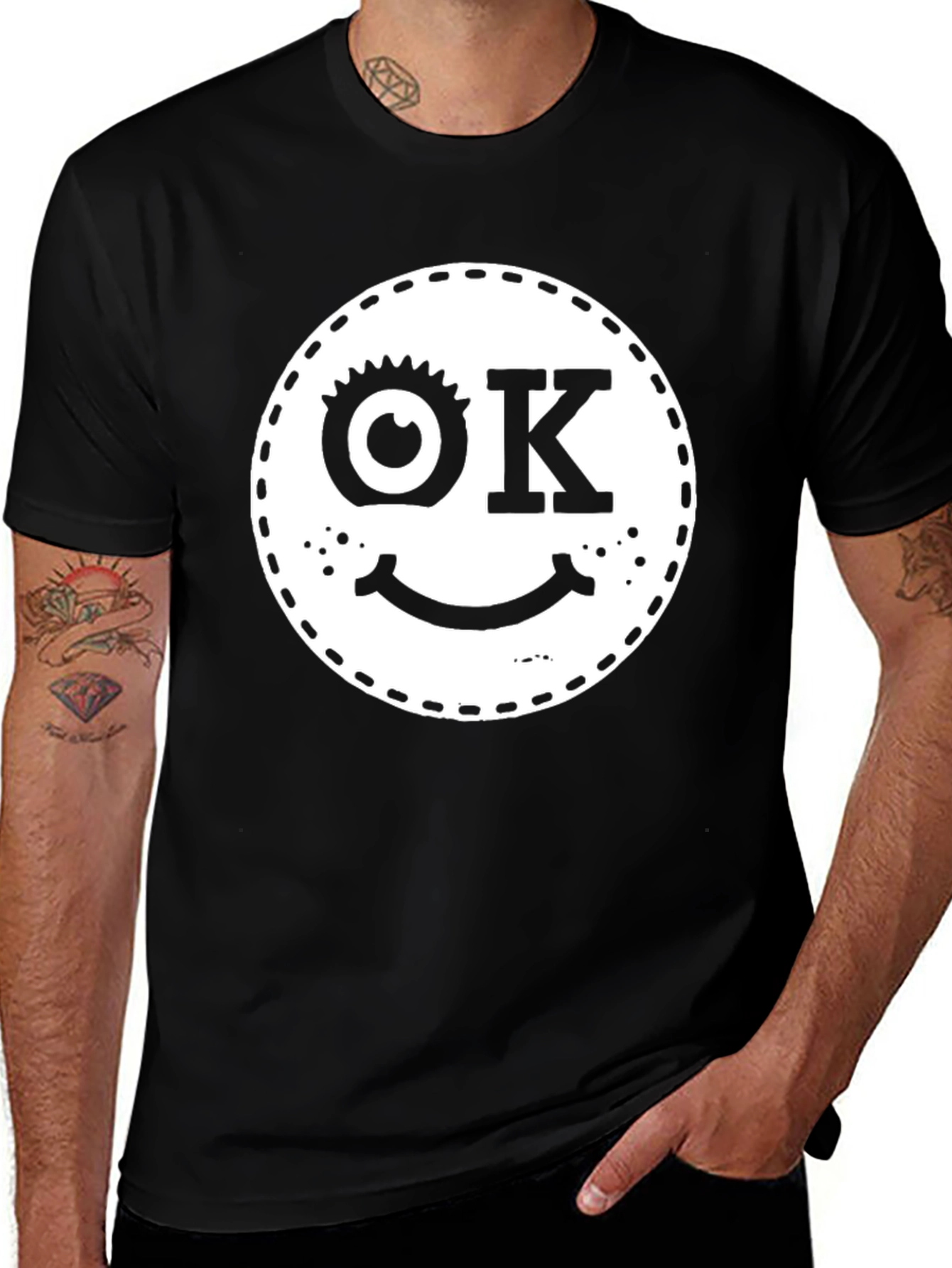 Variant 16 of Funny OK Smiley Face Graphic Black T-Shirt