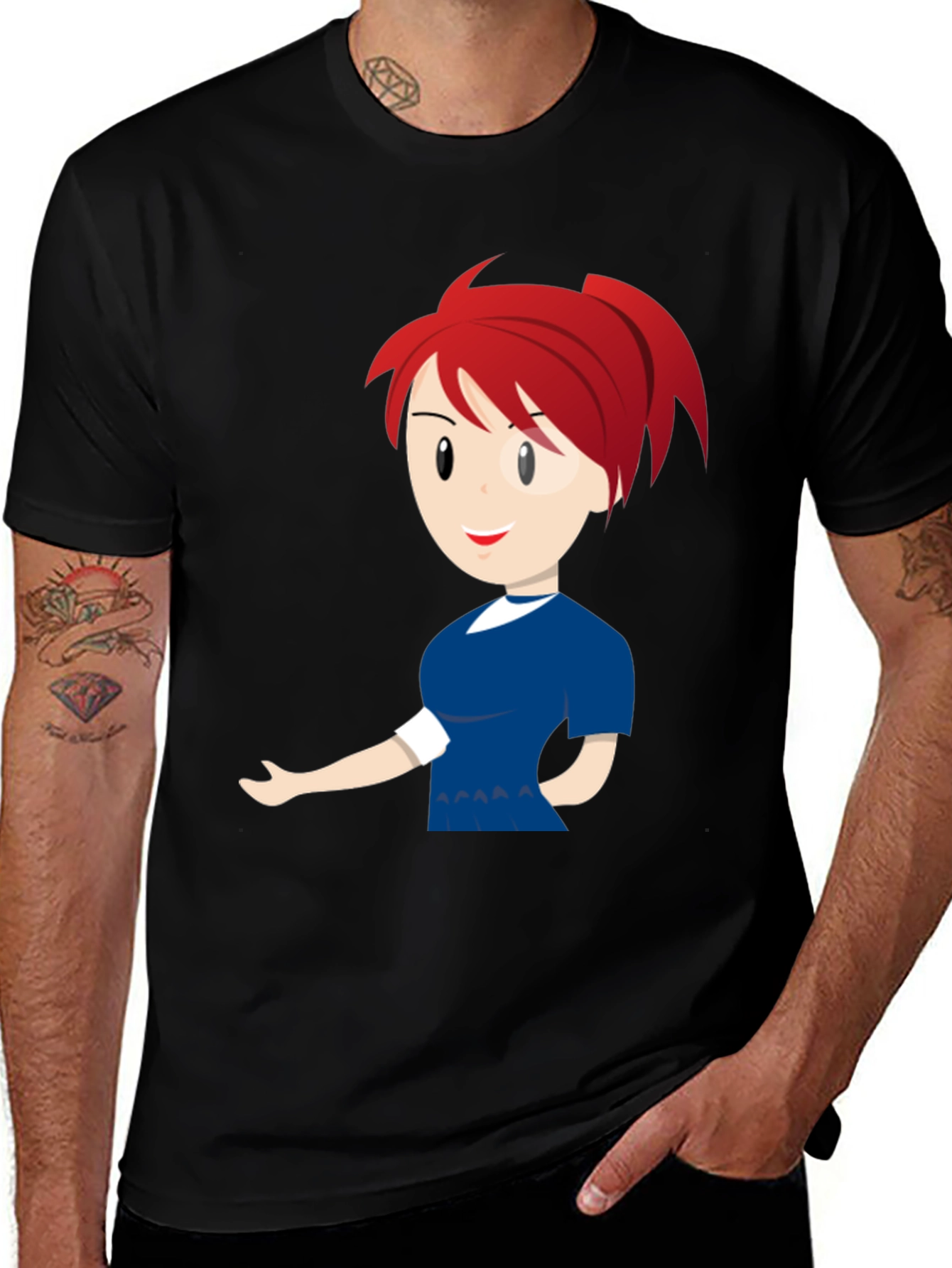 Variant 15 of Cartoon Girl Graphic Tee - Stylish Black T-Shirt